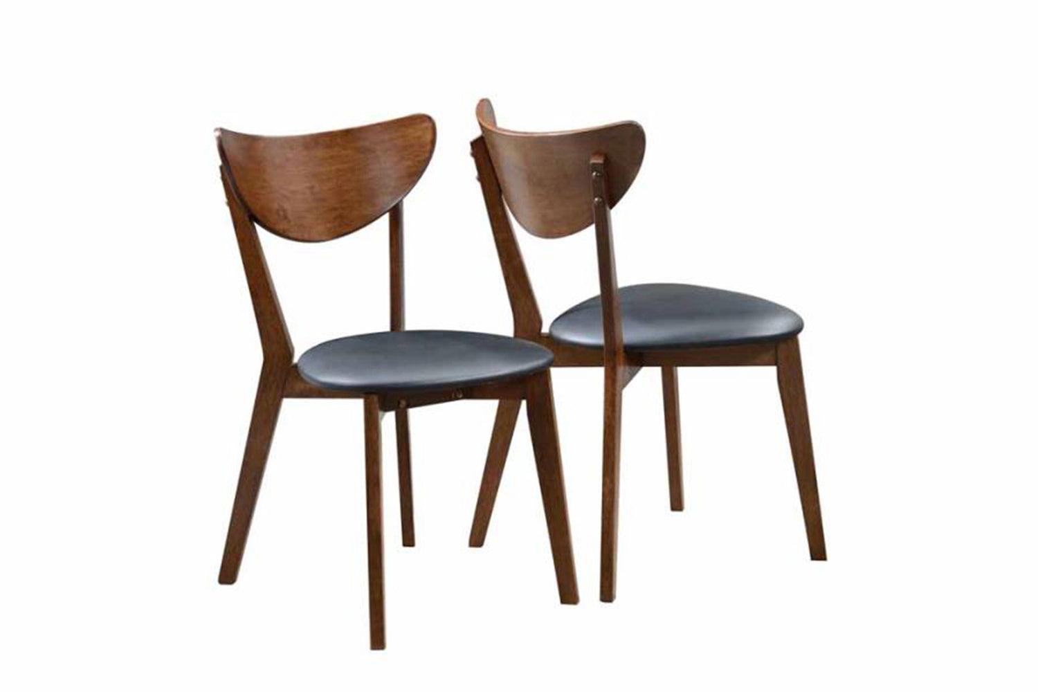 Set of two Malone dining chairs with curved backs in dark walnut and black upholstery