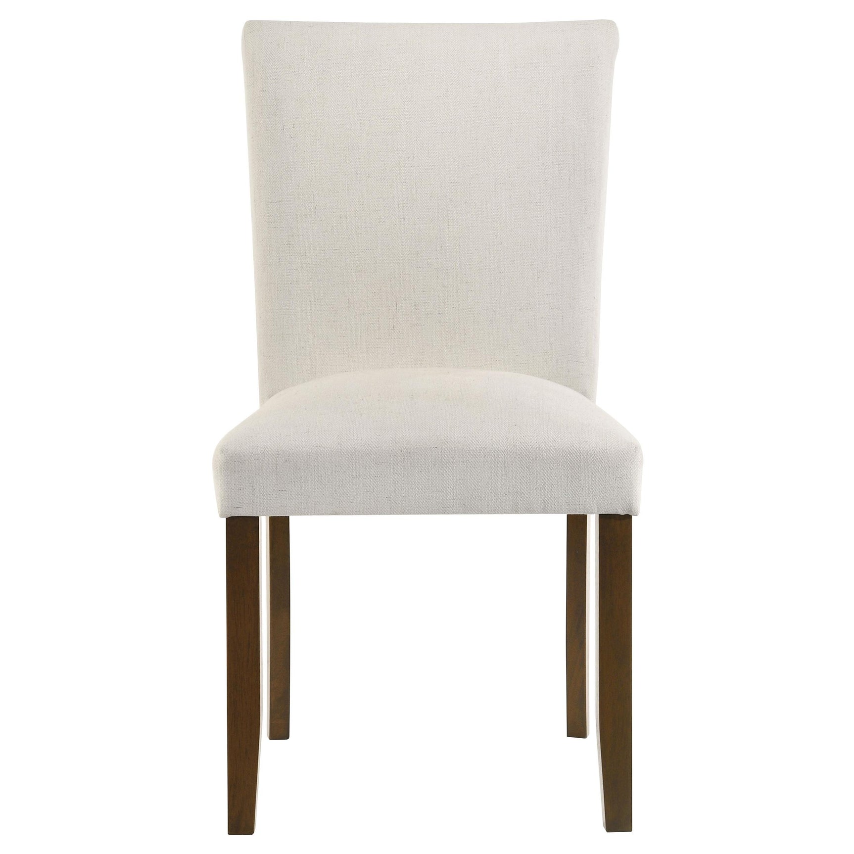 Close-up on beige fabric and foam cushion of Cantley side chair