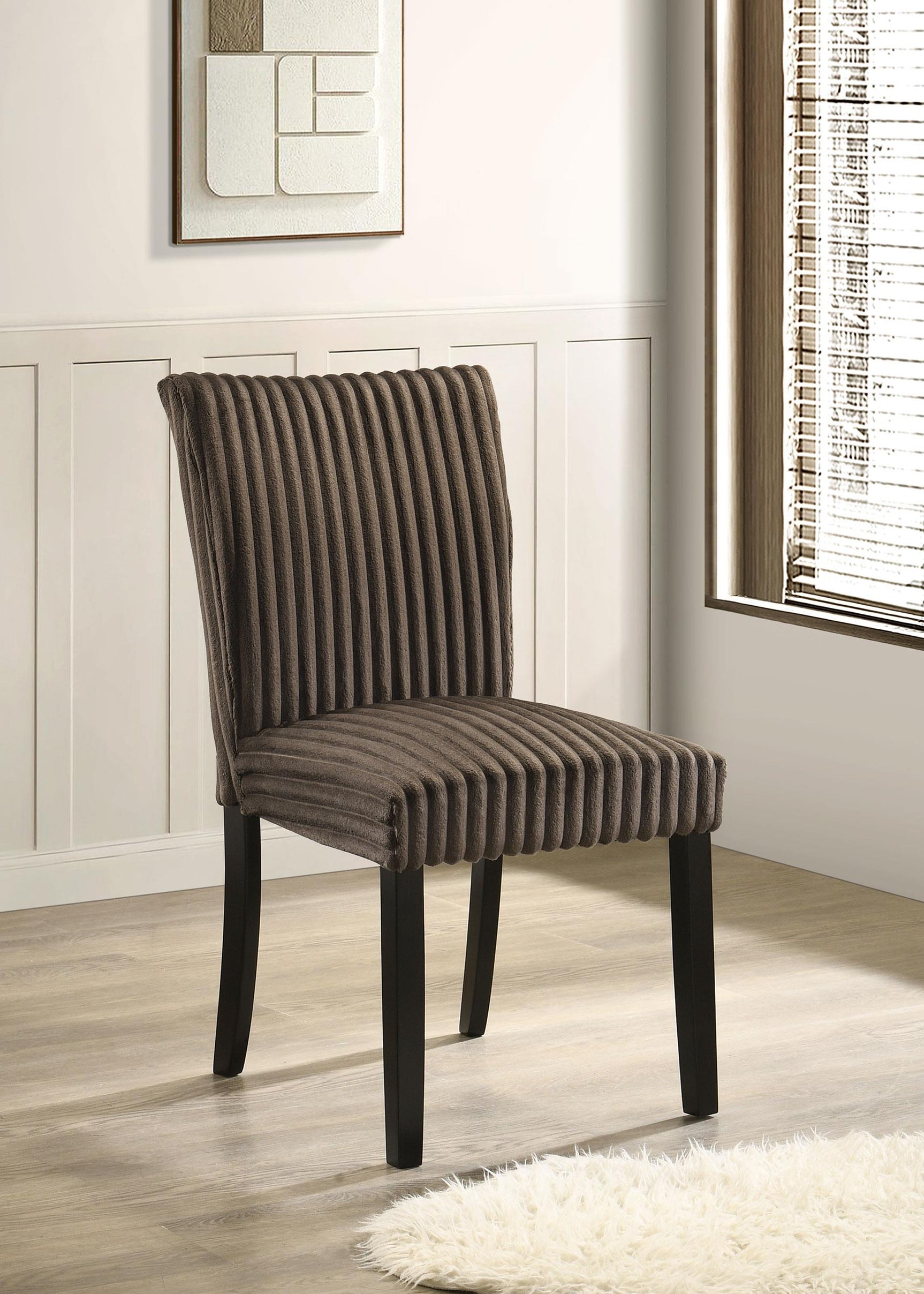 Side view of Dermott Upholstered Parson Dining Side Chair in chocolate