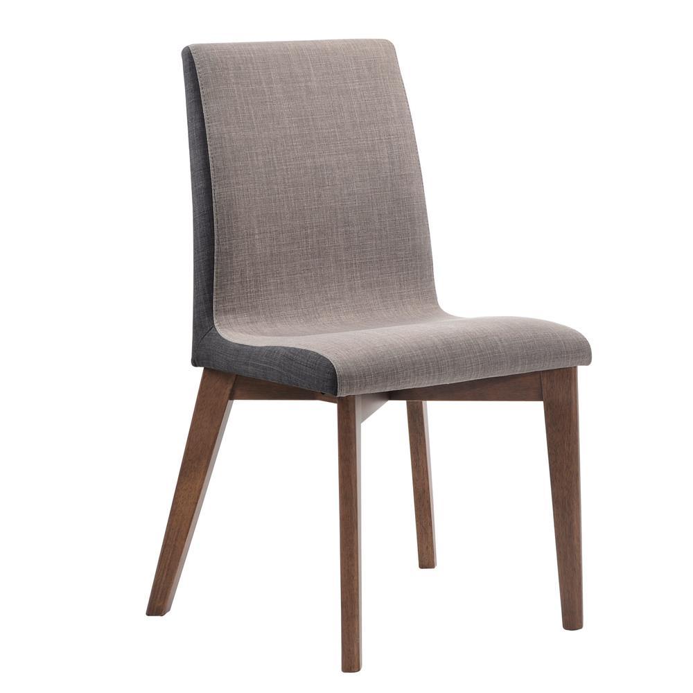Redbridge grey upholstered side dining chair set of 2 with natural walnut frame front view