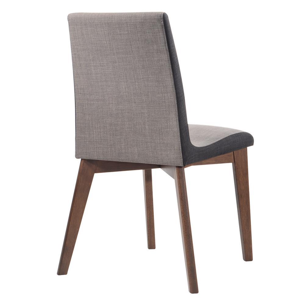 Side angle of Redbridge grey upholstered dining chair showing tufted back and arms
