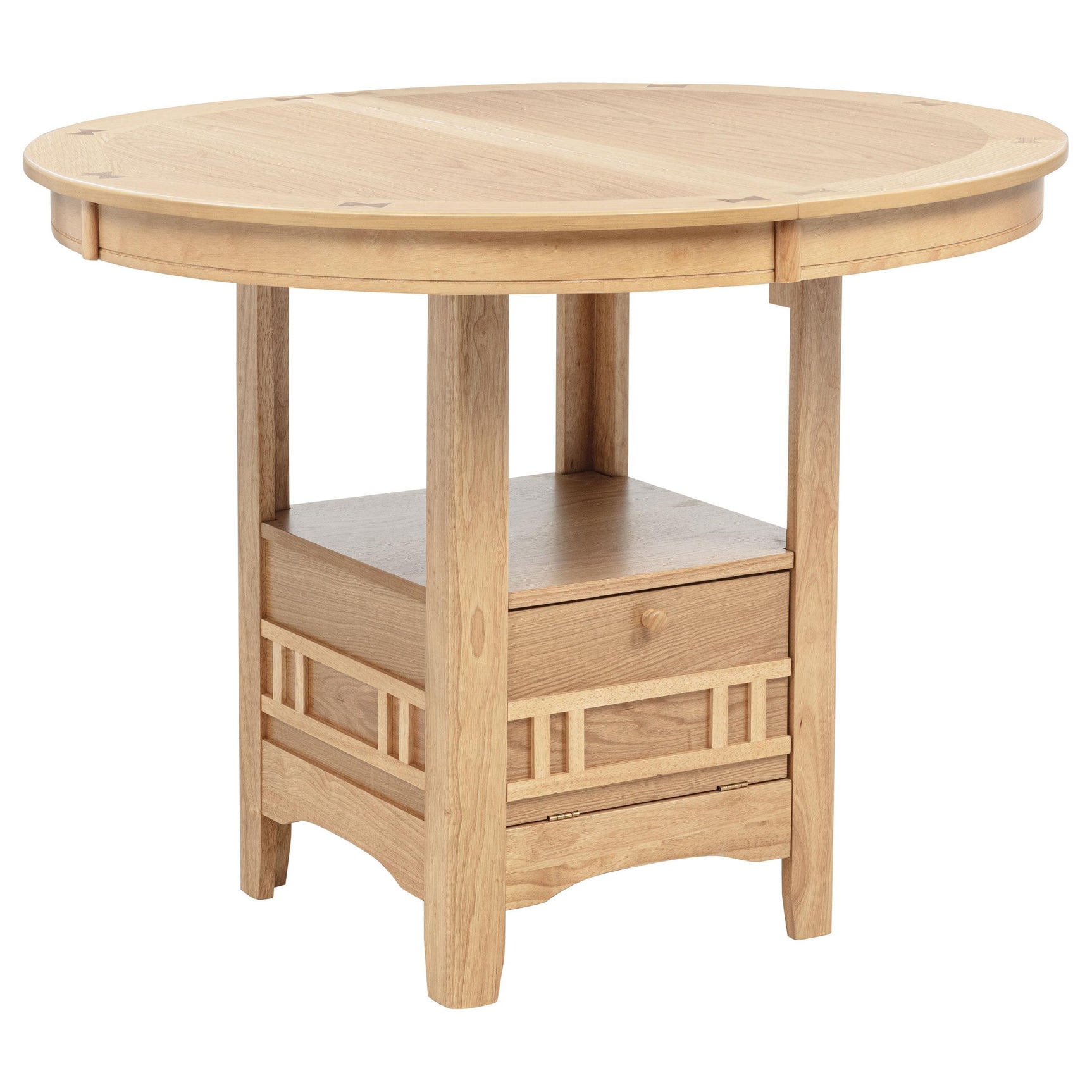 Table extended with removable leaf, dining setting shown