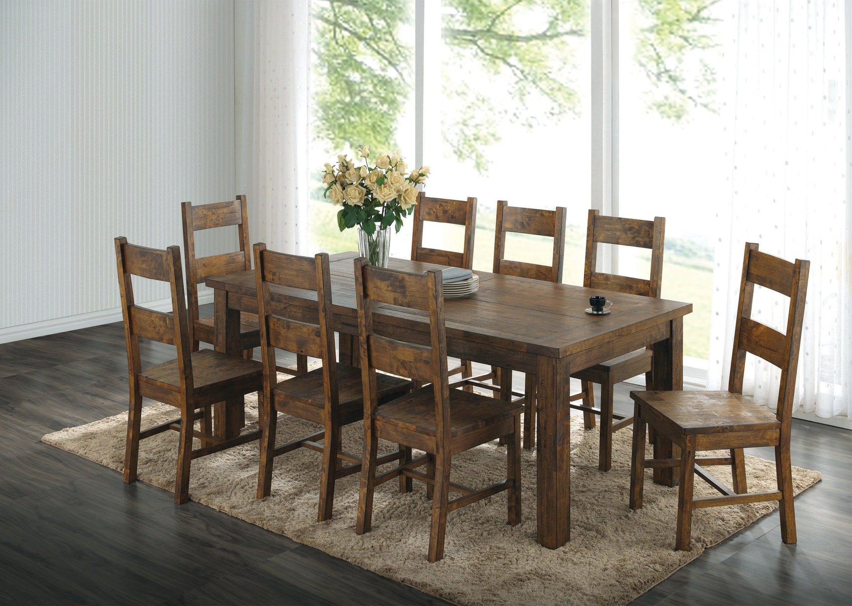 Coleman Rectangular Dining Table Rustic Golden Brown, full table view