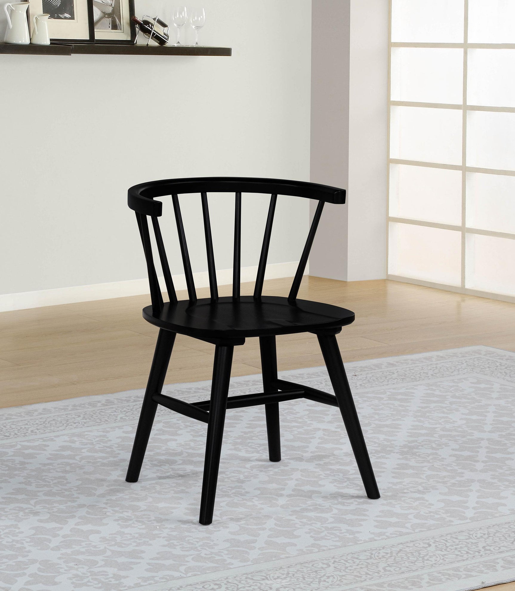Jeffries Windsor black wood dining side chair angled view