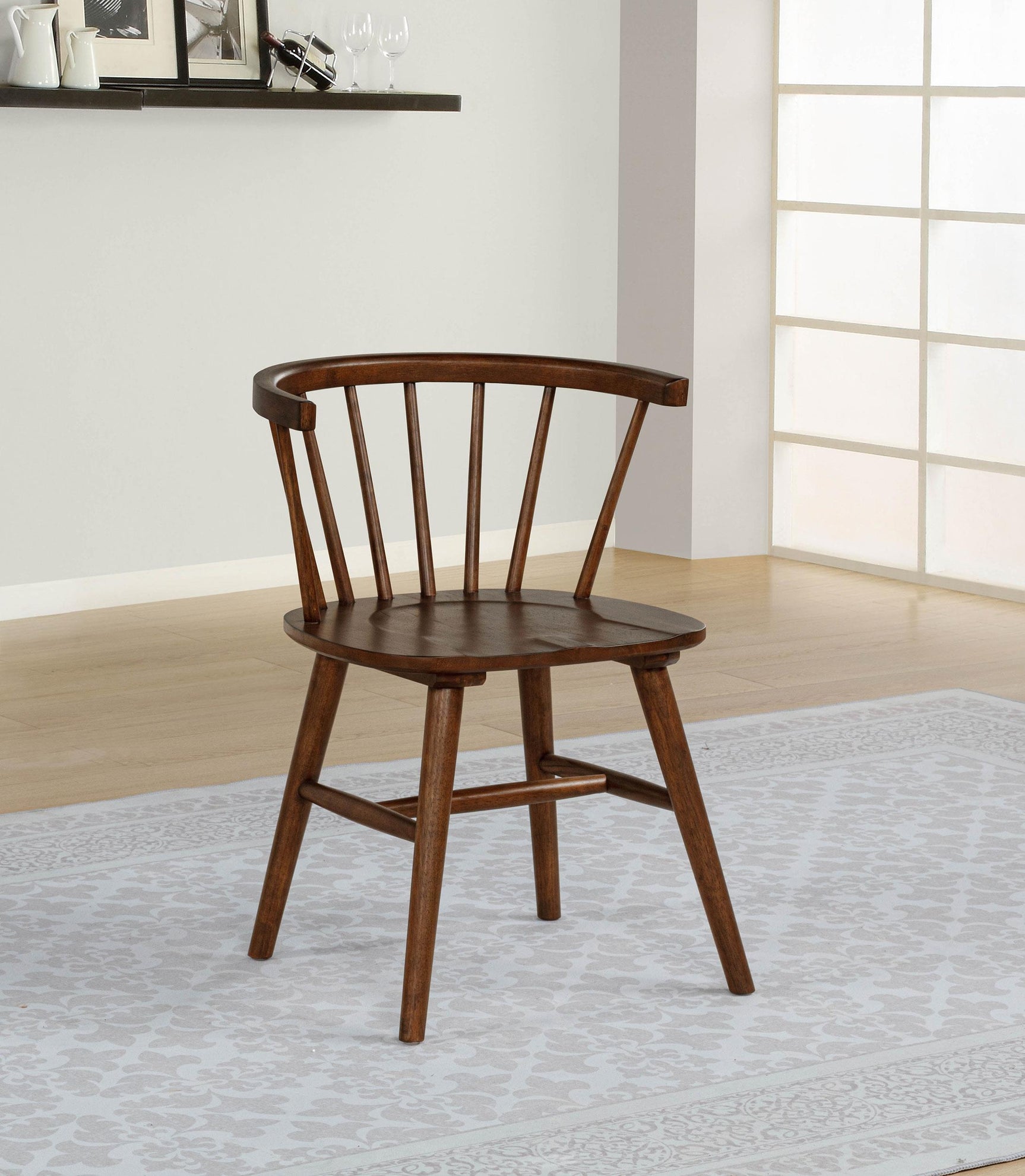 Side view of Jeffries Windsor Walnut Wood Dining Side Chair