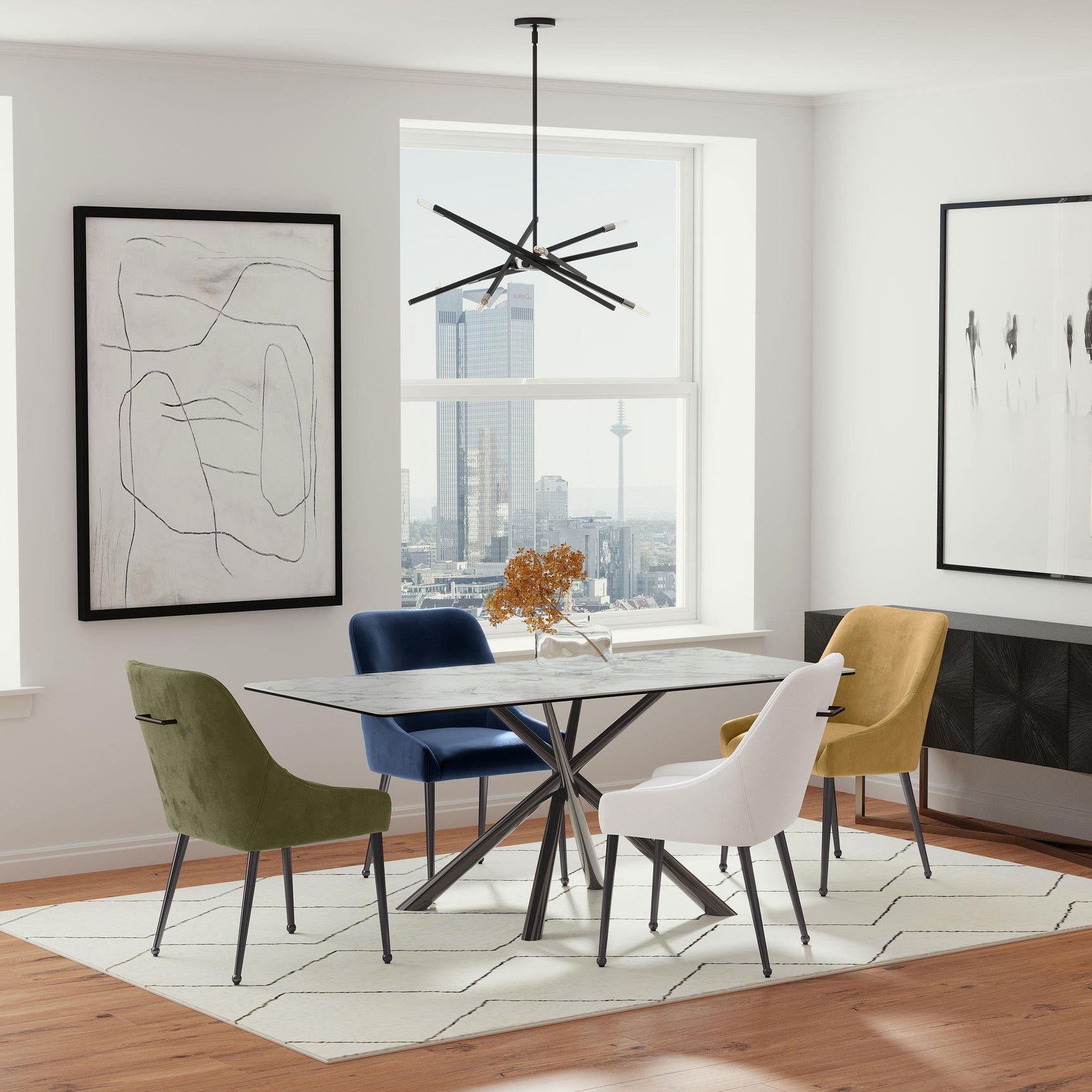 Mayette Blue Upholstered Dining Side Chair side view
