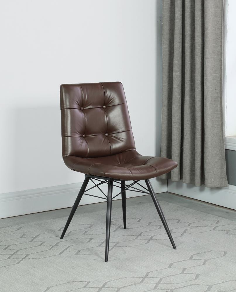 Aiken brown upholstered tufted dining side chair front angle