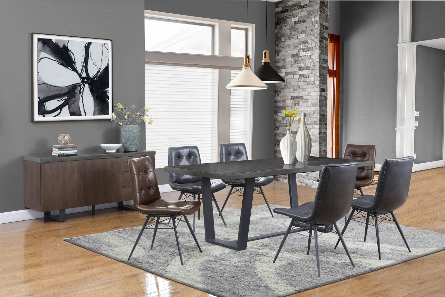 Side view of Aiken brown upholstered tufted dining side chair