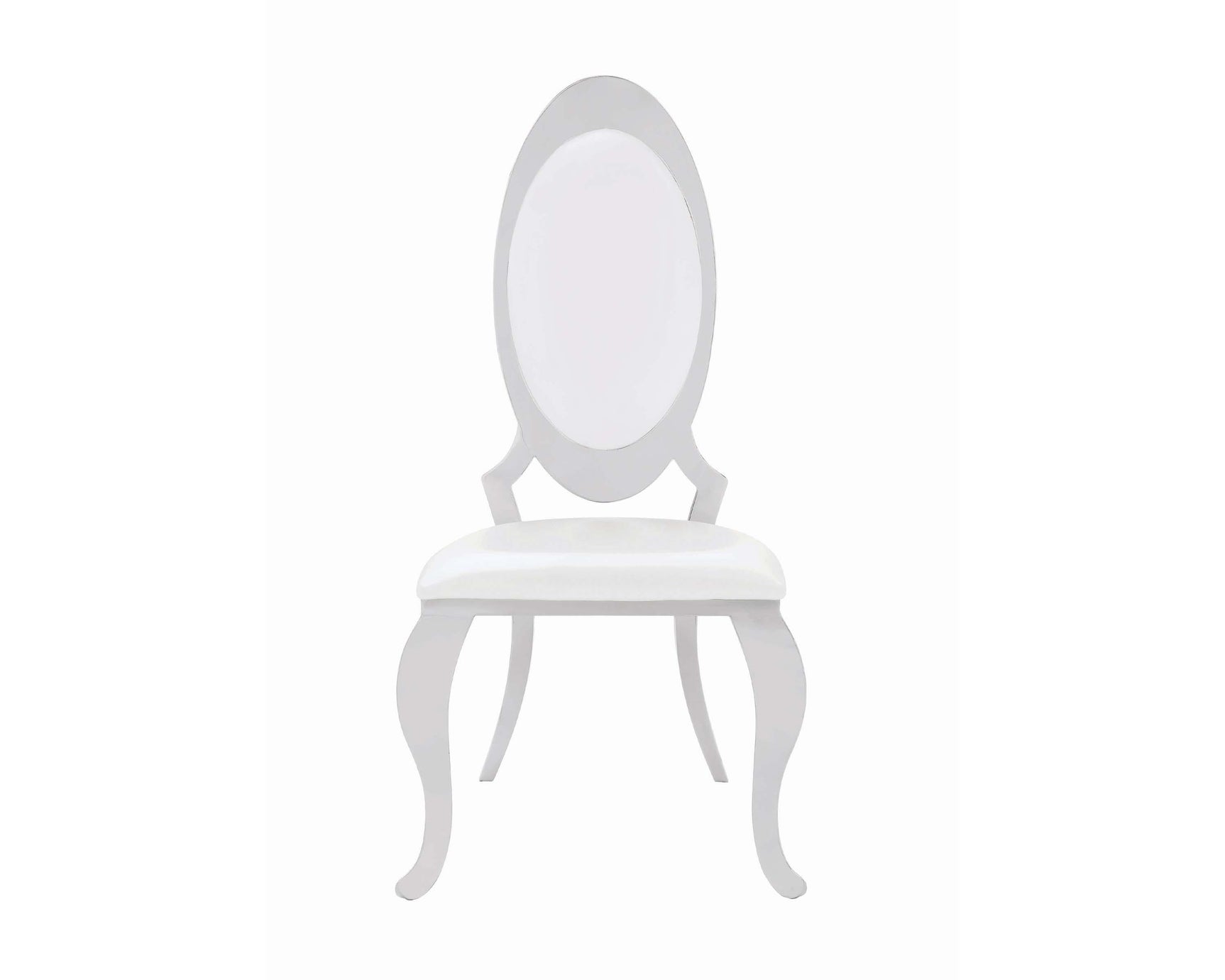 Side view of Antoine Oval Back Side Chair in cream upholstery and chrome frame