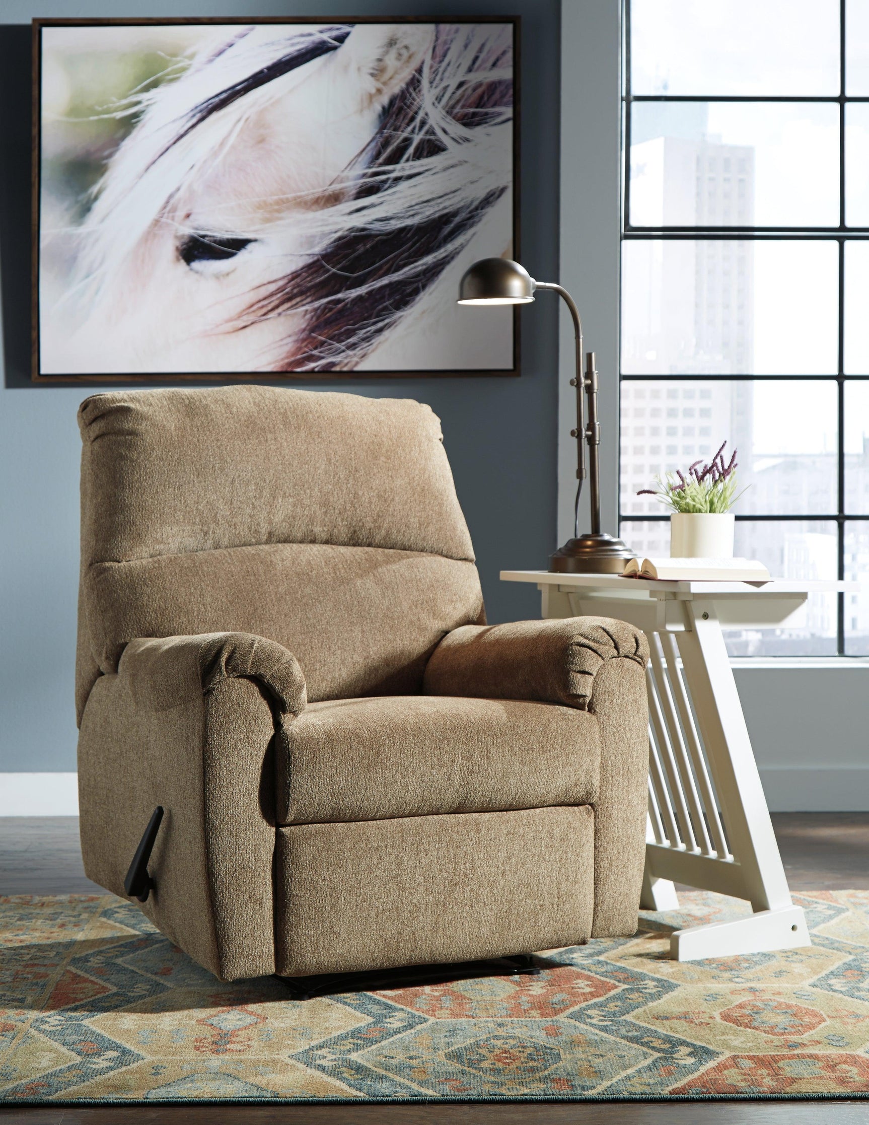 Nerviano Mocha Chenille Recliner angled front view