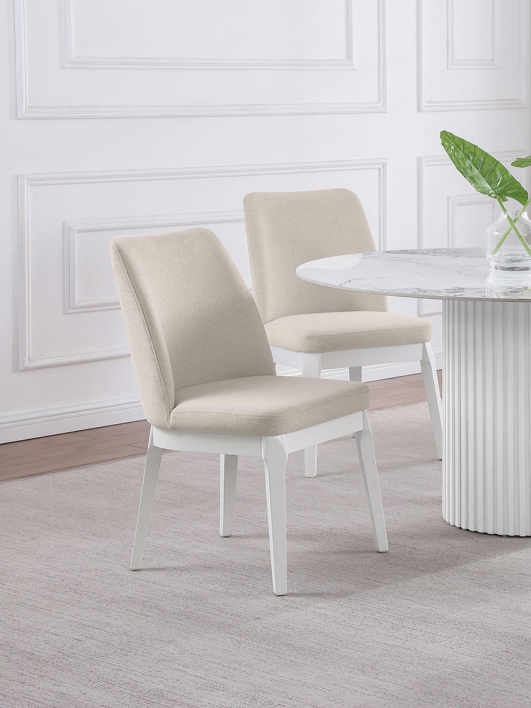 Side angle of Carissa beige dining chair