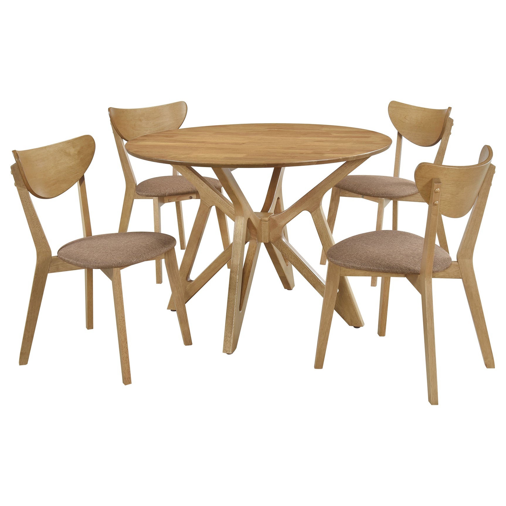Room view of Elowen Light Walnut round dining set with 4 side chairs