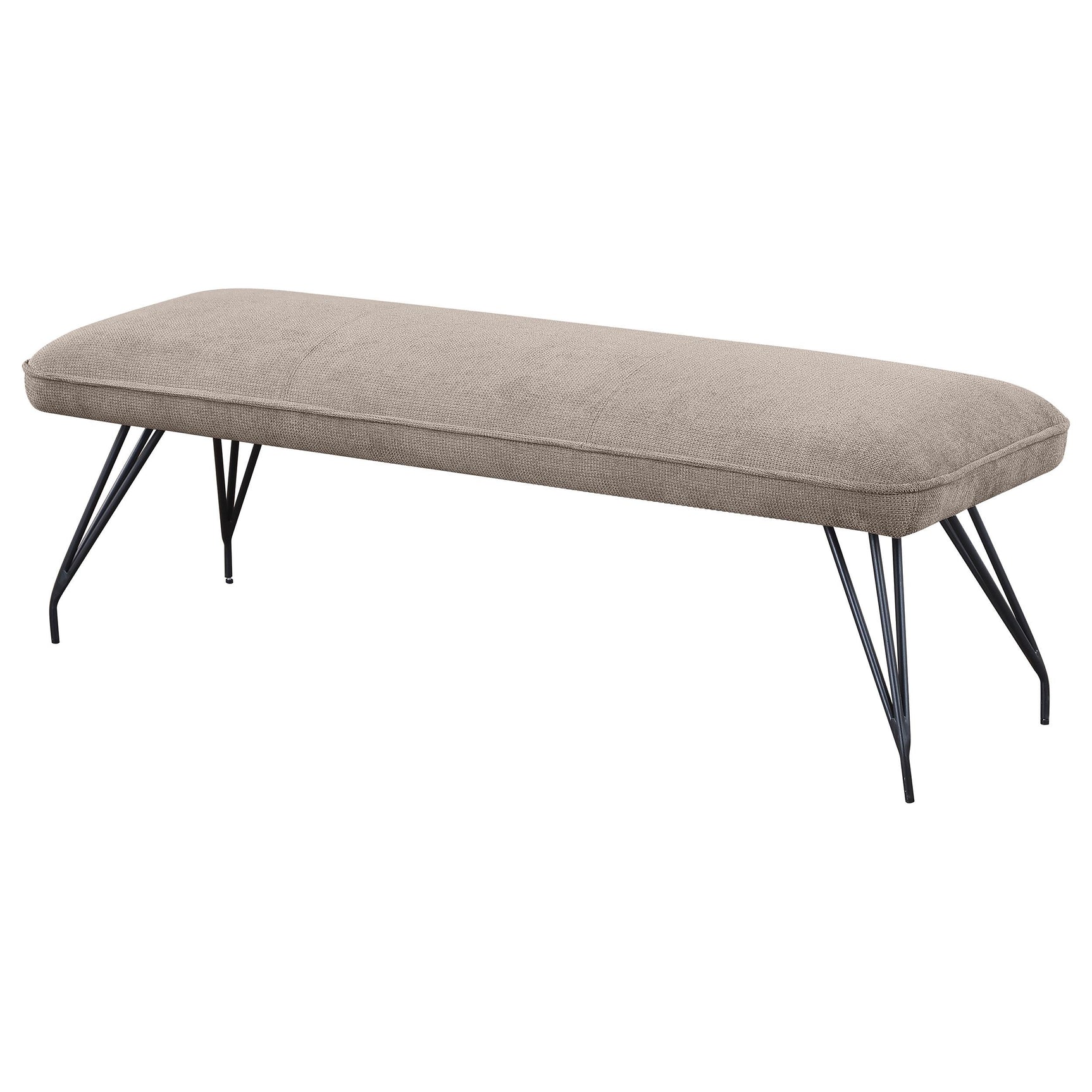 View of Dodson bench hairpin legs and floor glides