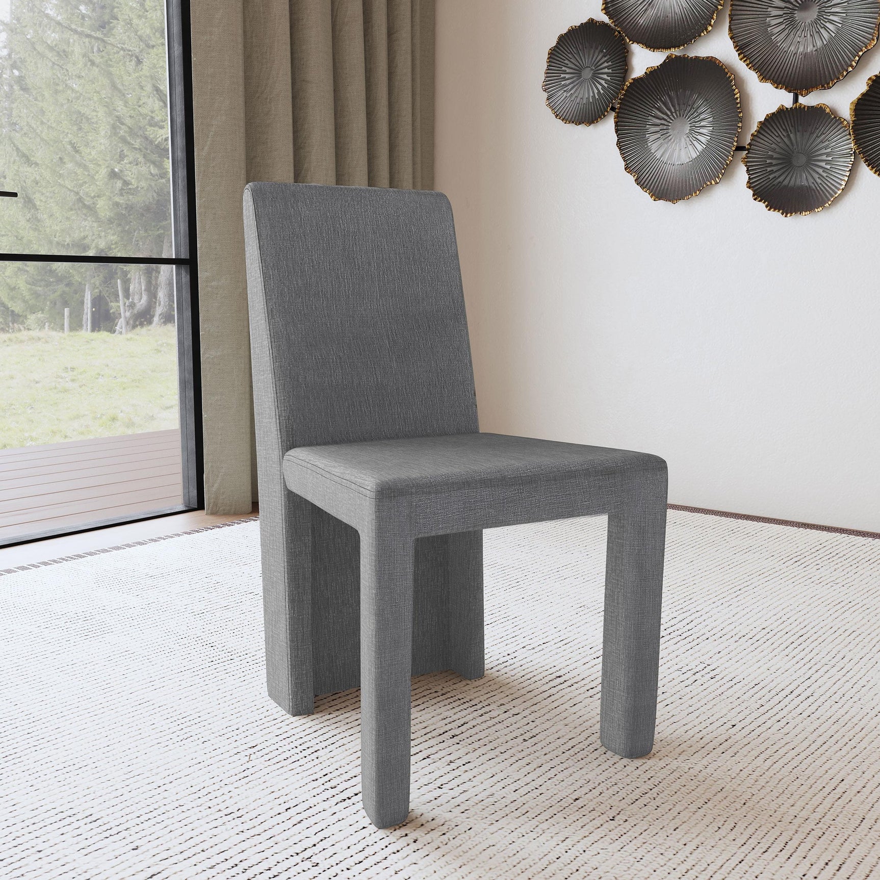 Side angle of Tordera grey velvet dining side chair