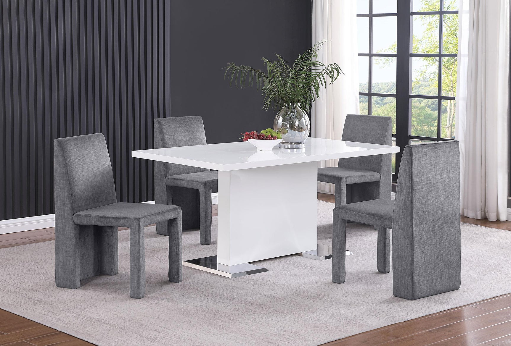 Tordera grey velvet upholstered dining side chair front view
