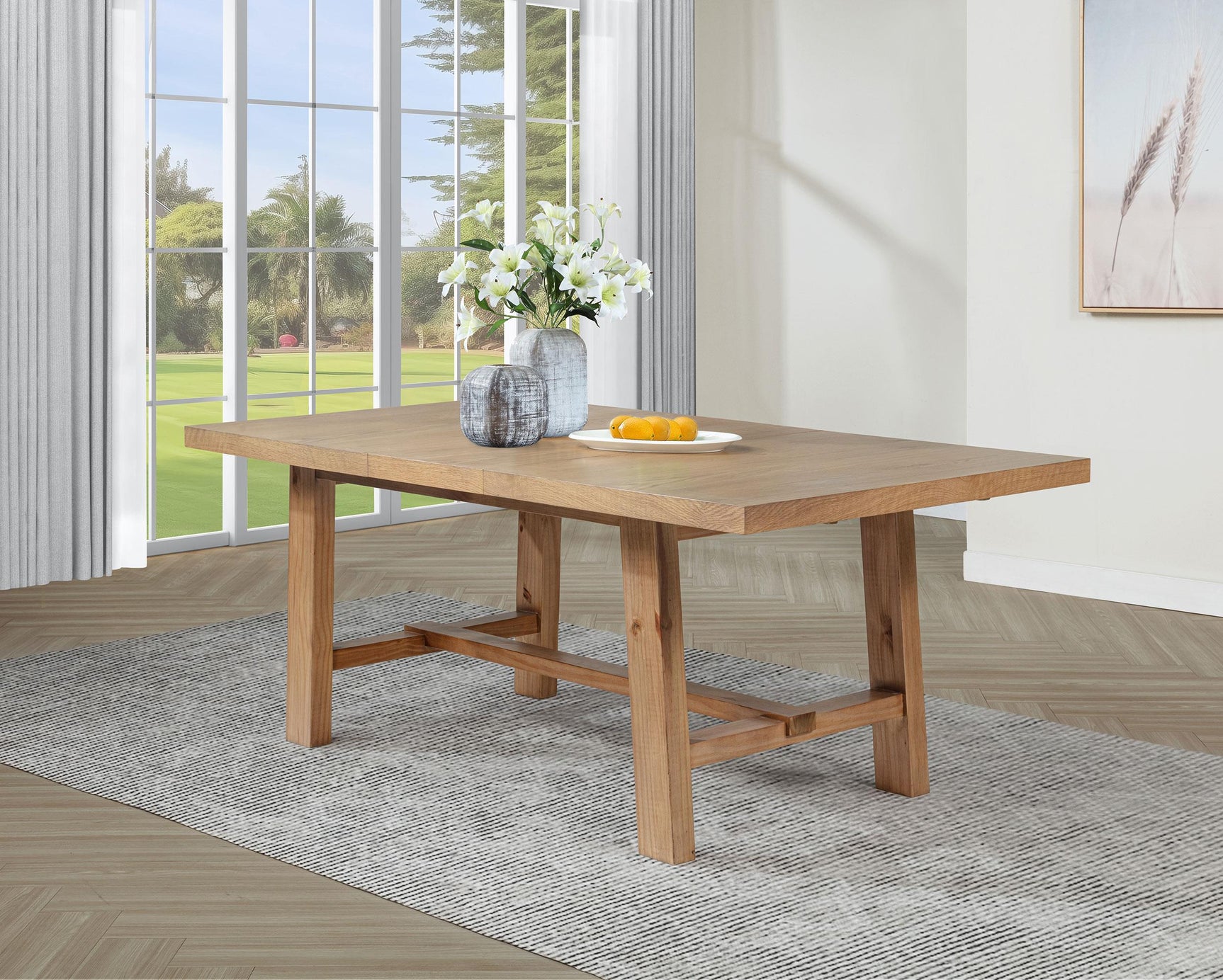 Middleton dining table extension leaf removed, natural brown finish