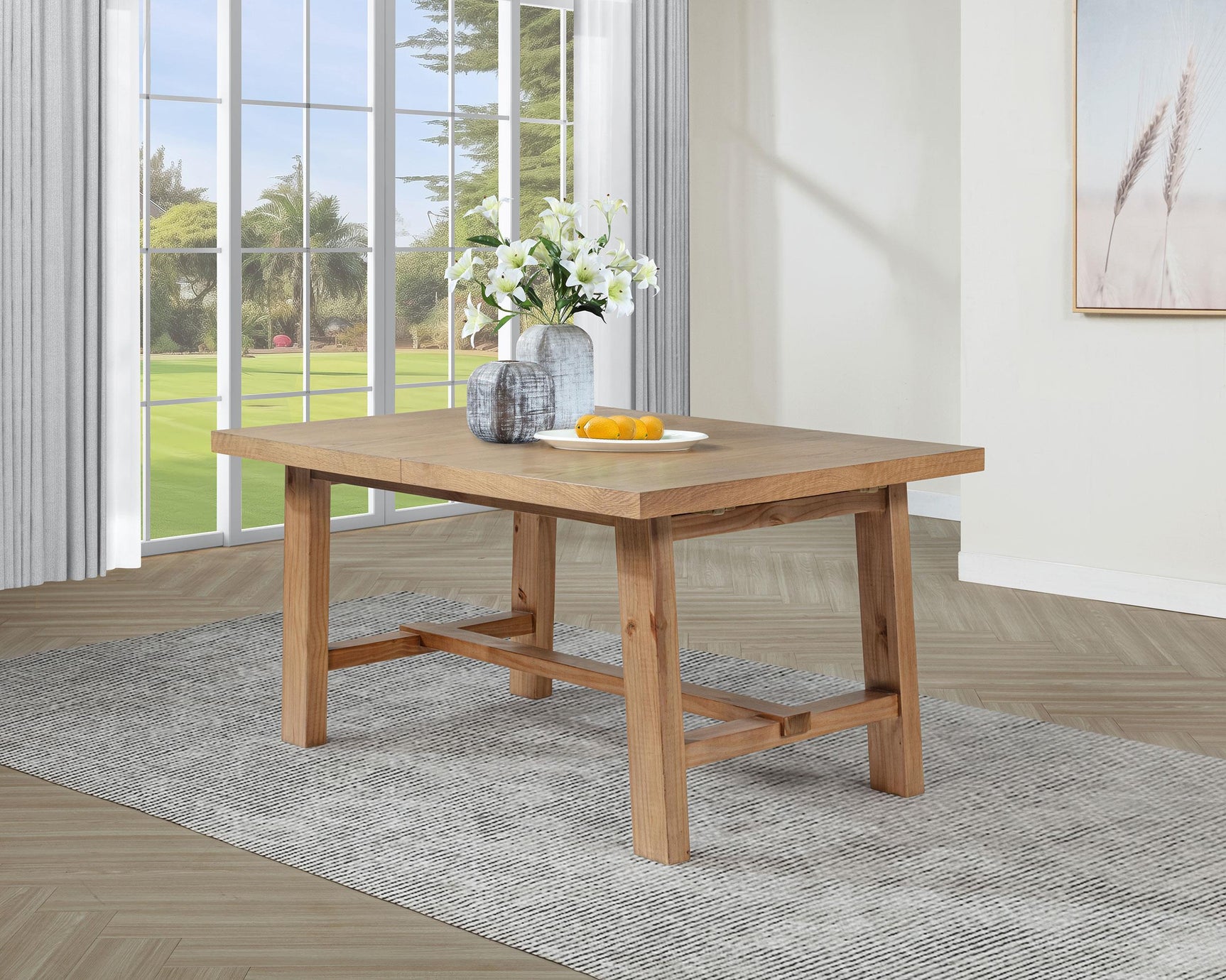Close-up of oak veneer grain on Middleton dining table