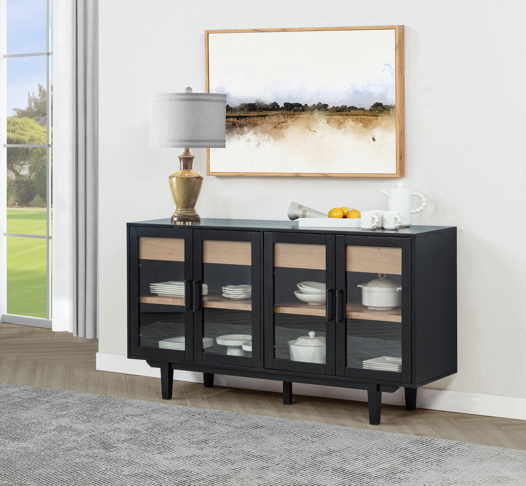 Middleton sideboard door open showing adjustable shelves