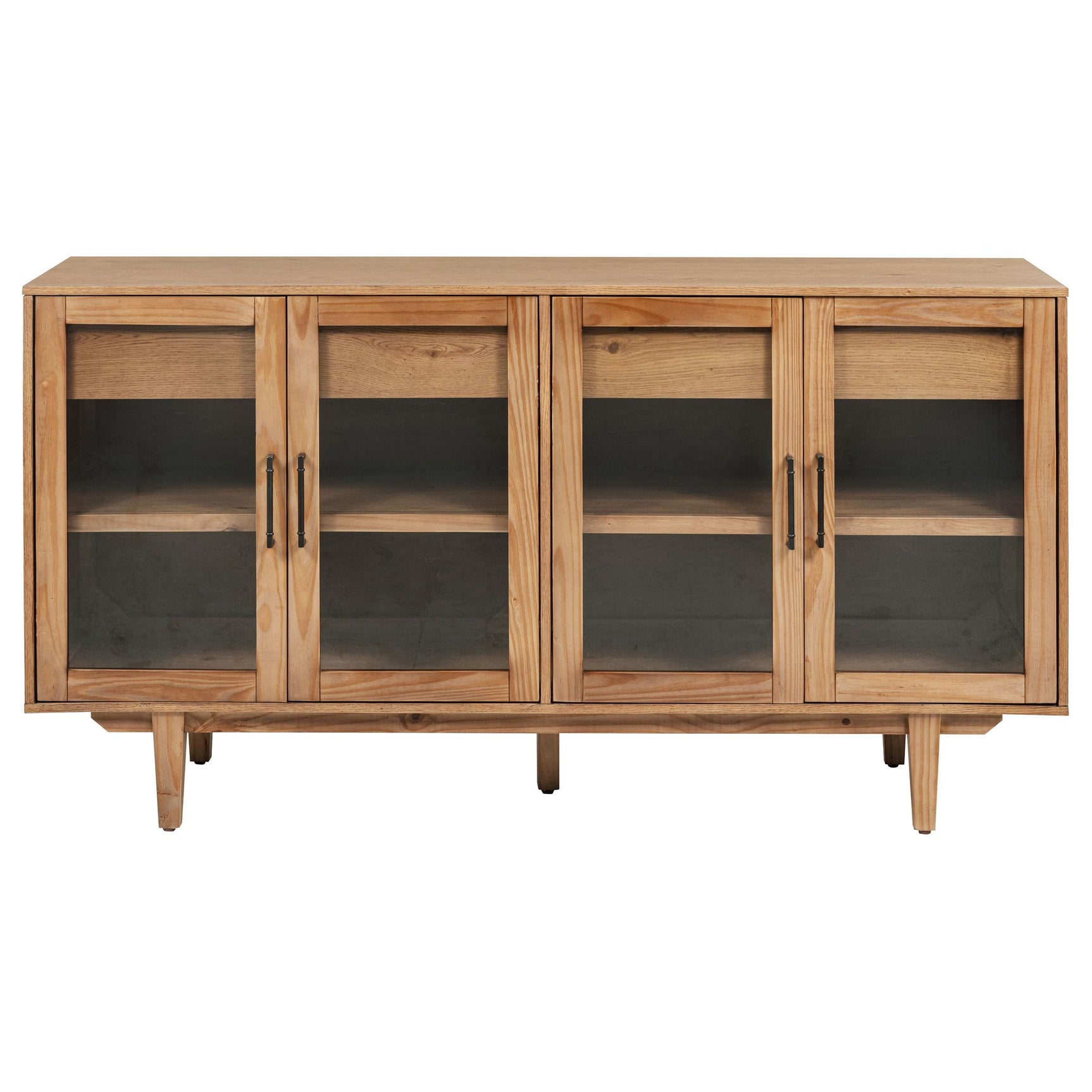 Open door revealing adjustable shelving inside the Middleton sideboard