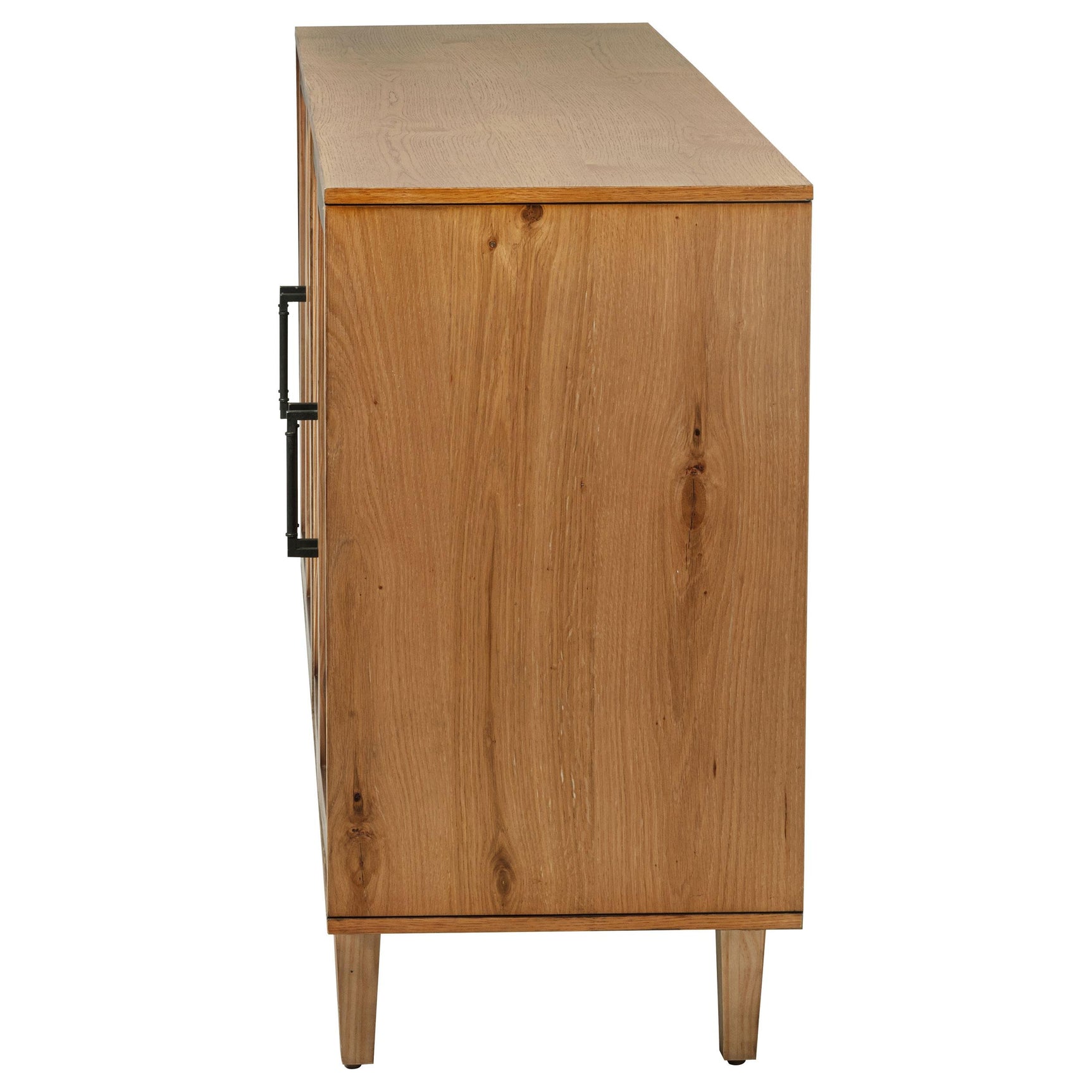 Middleton natural wood 4-door sideboard with dual drawers, front view