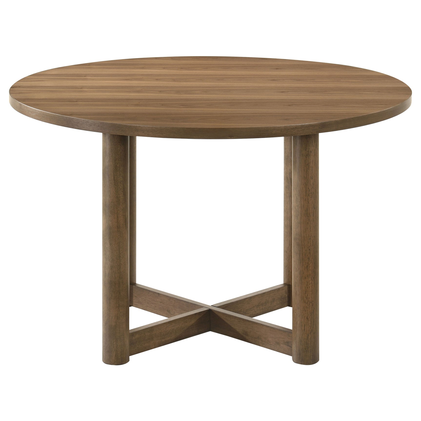 front angle of Crestmore Walnut 46-inch round dining set