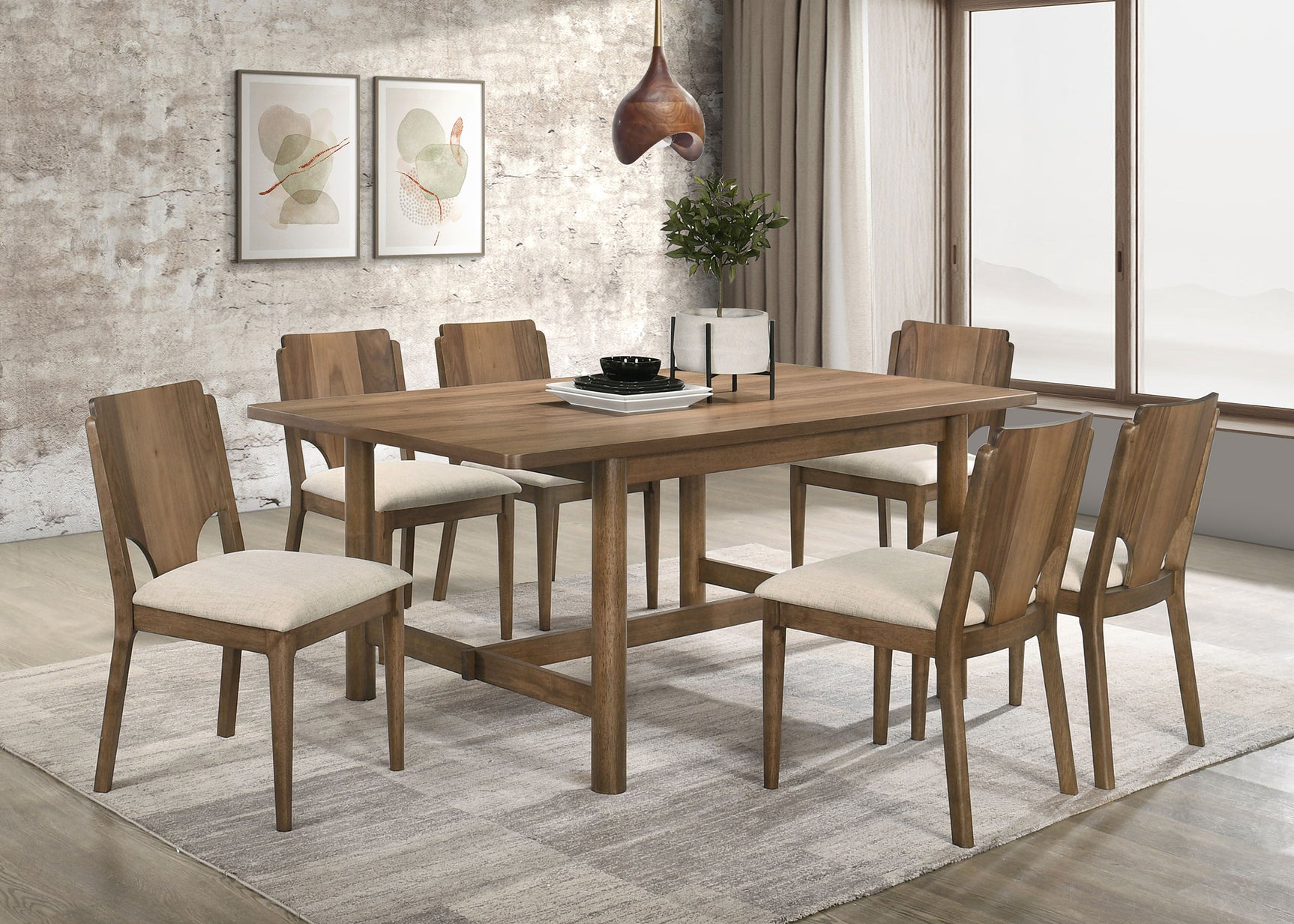room view of Crestmore Brown Rectangular Dining Room Set furniture in dining setting