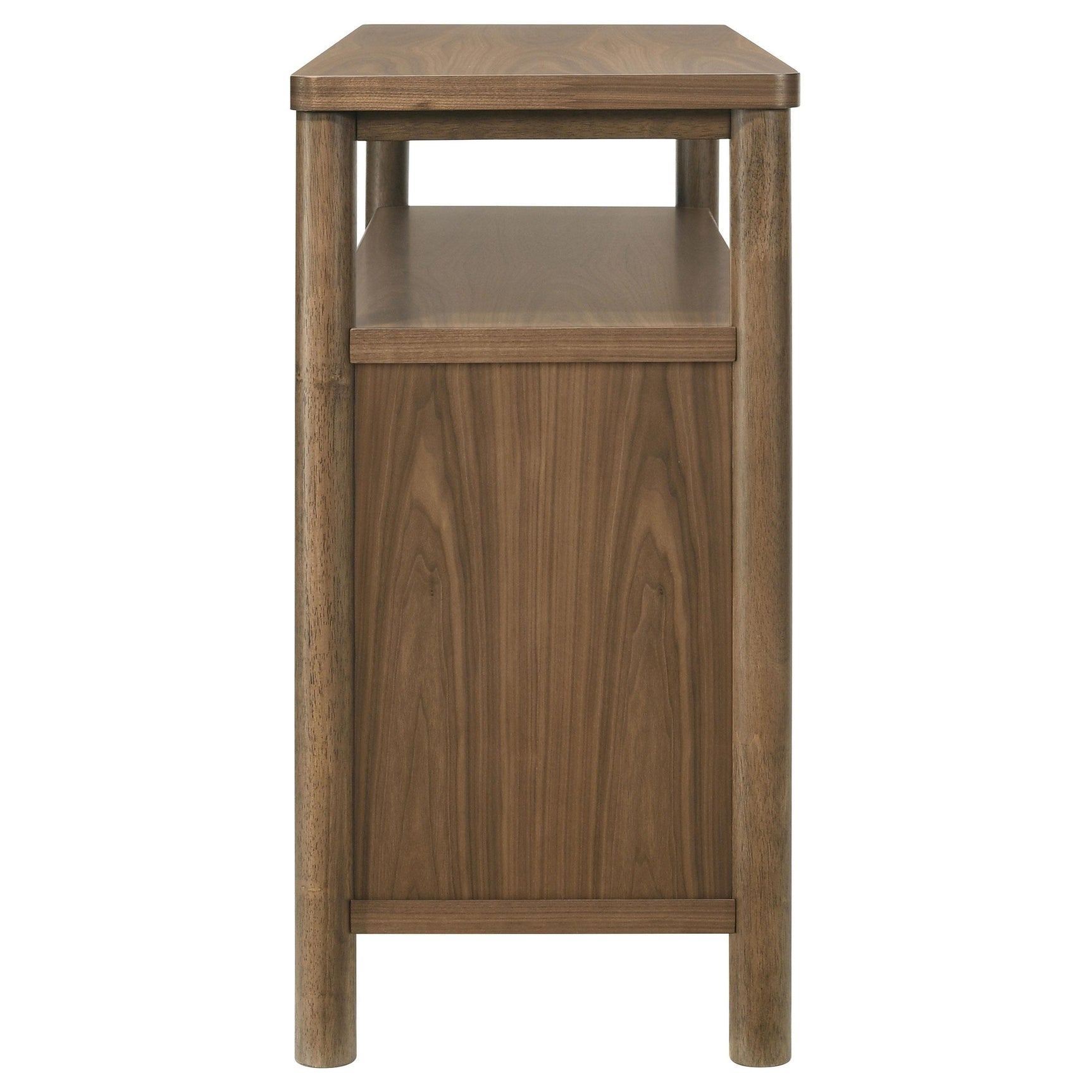 Plastic glide feet under sideboard protecting floor