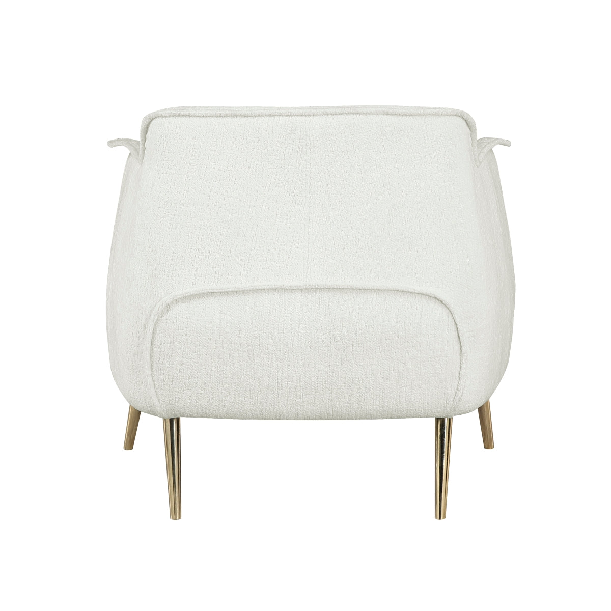Back view of Rachael White Boucle Accent Chair showing contour seatback