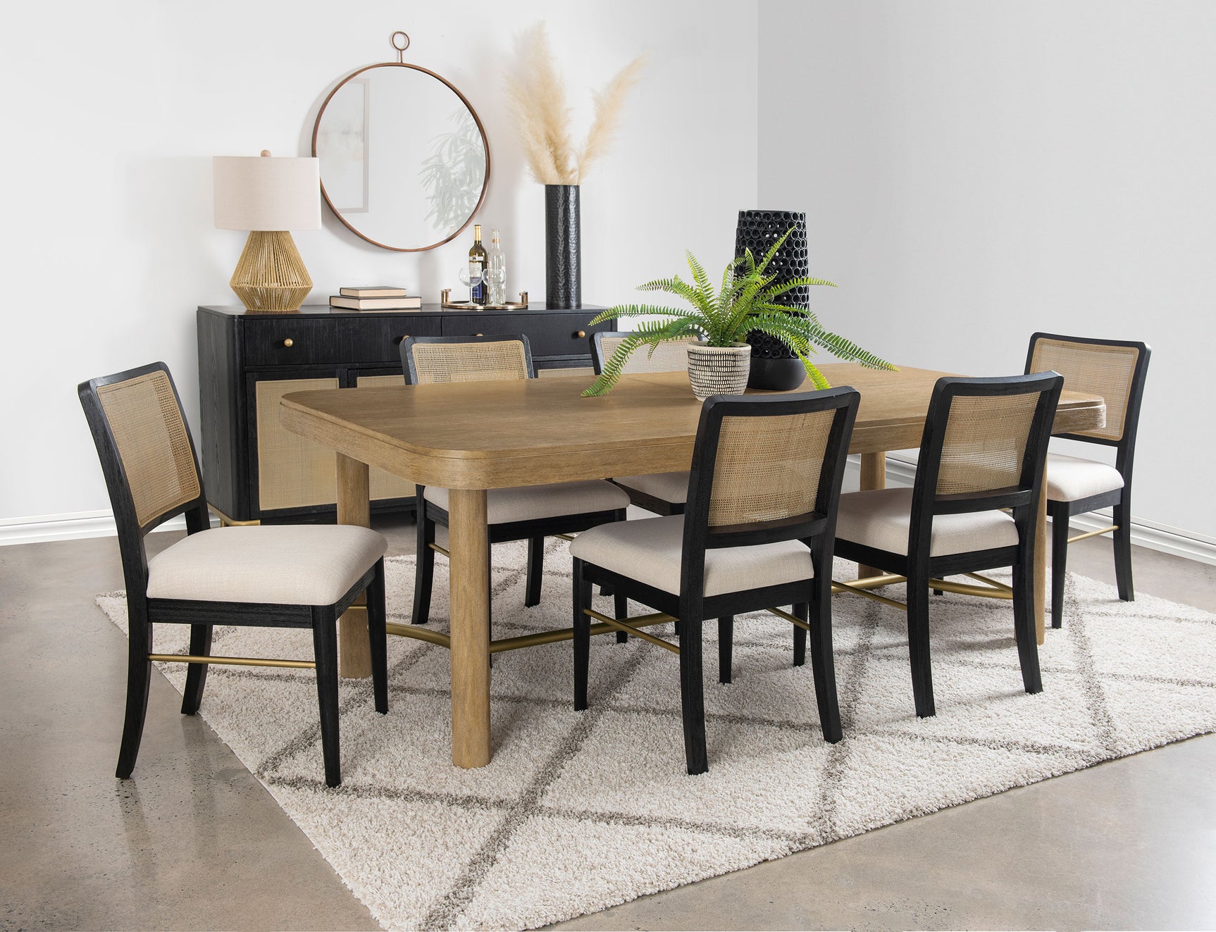Room view showing table with 6 side chairs