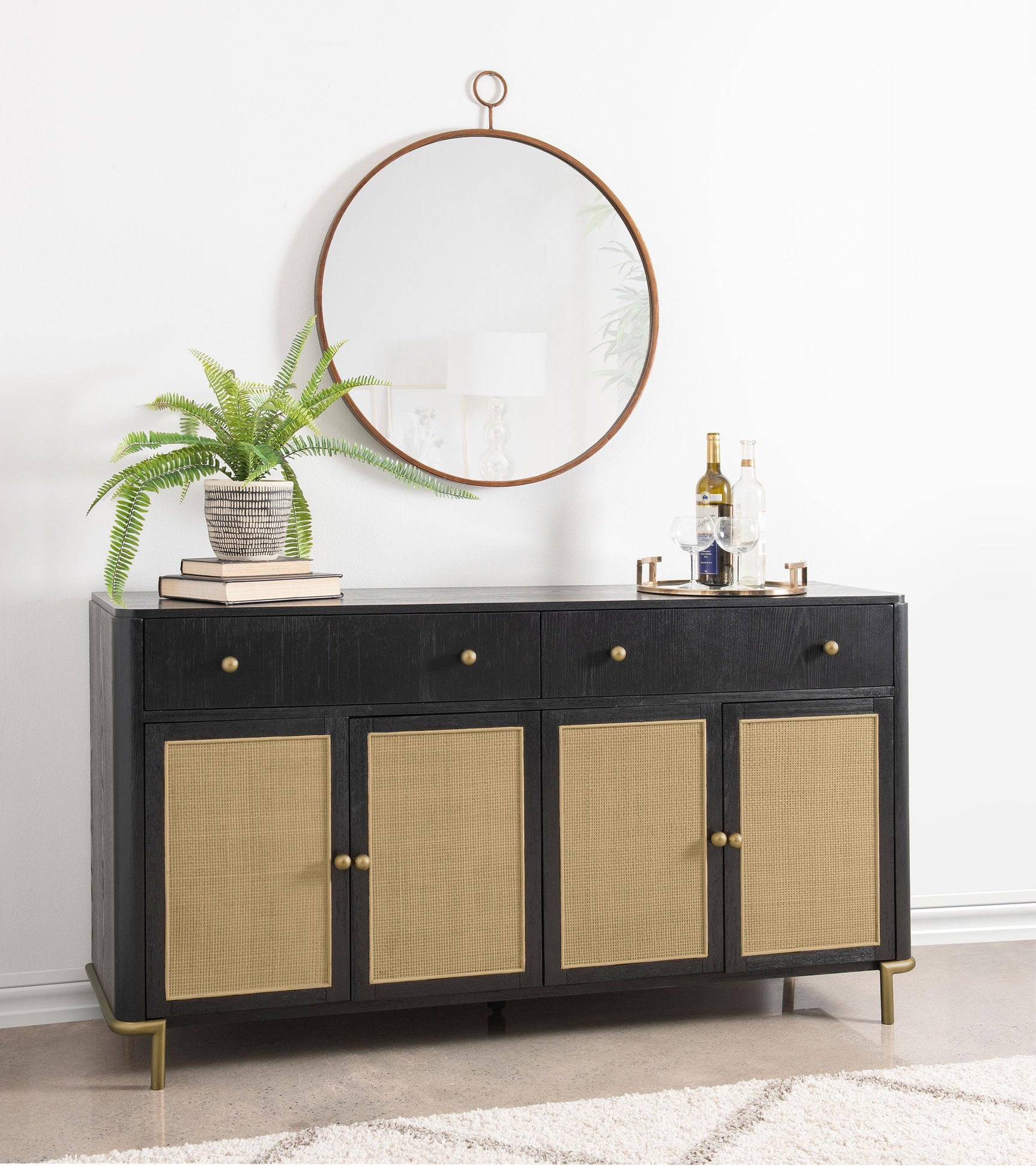 Arini sideboard showing woven cane door detail