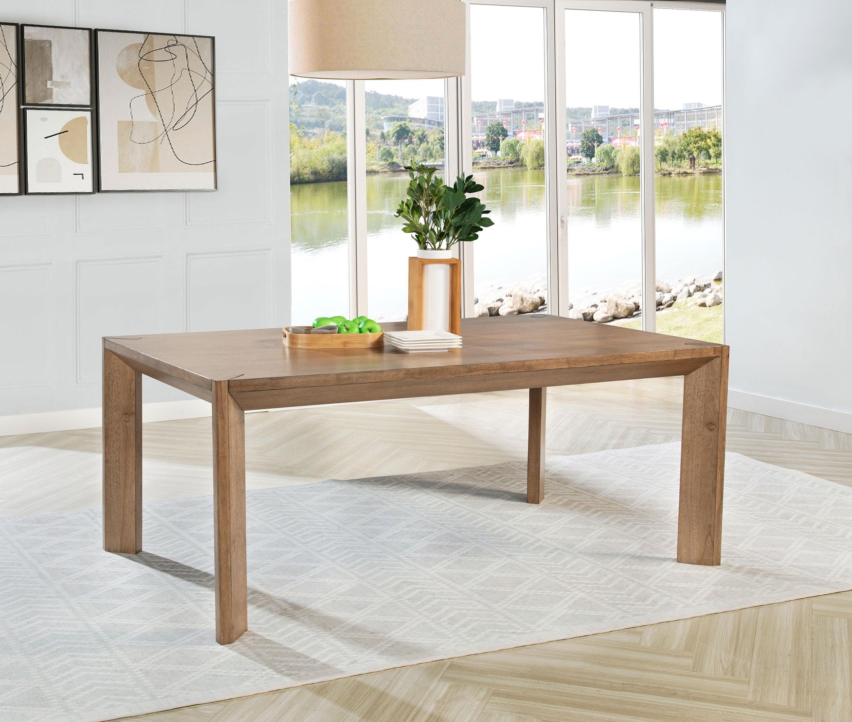 Bruner dining table natural finish side angle