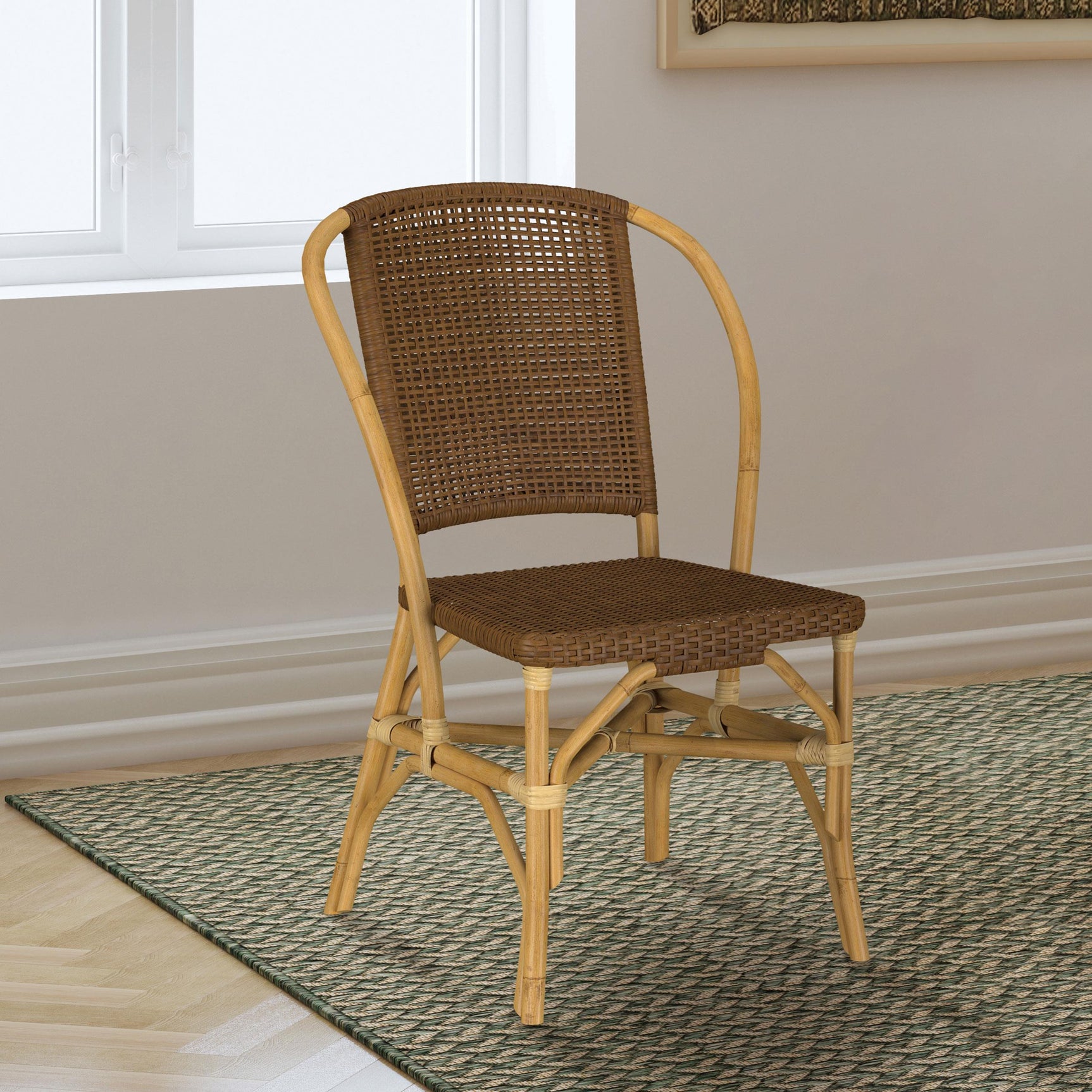 Lexley Woven Rattan Dining Side Chair Brown side view