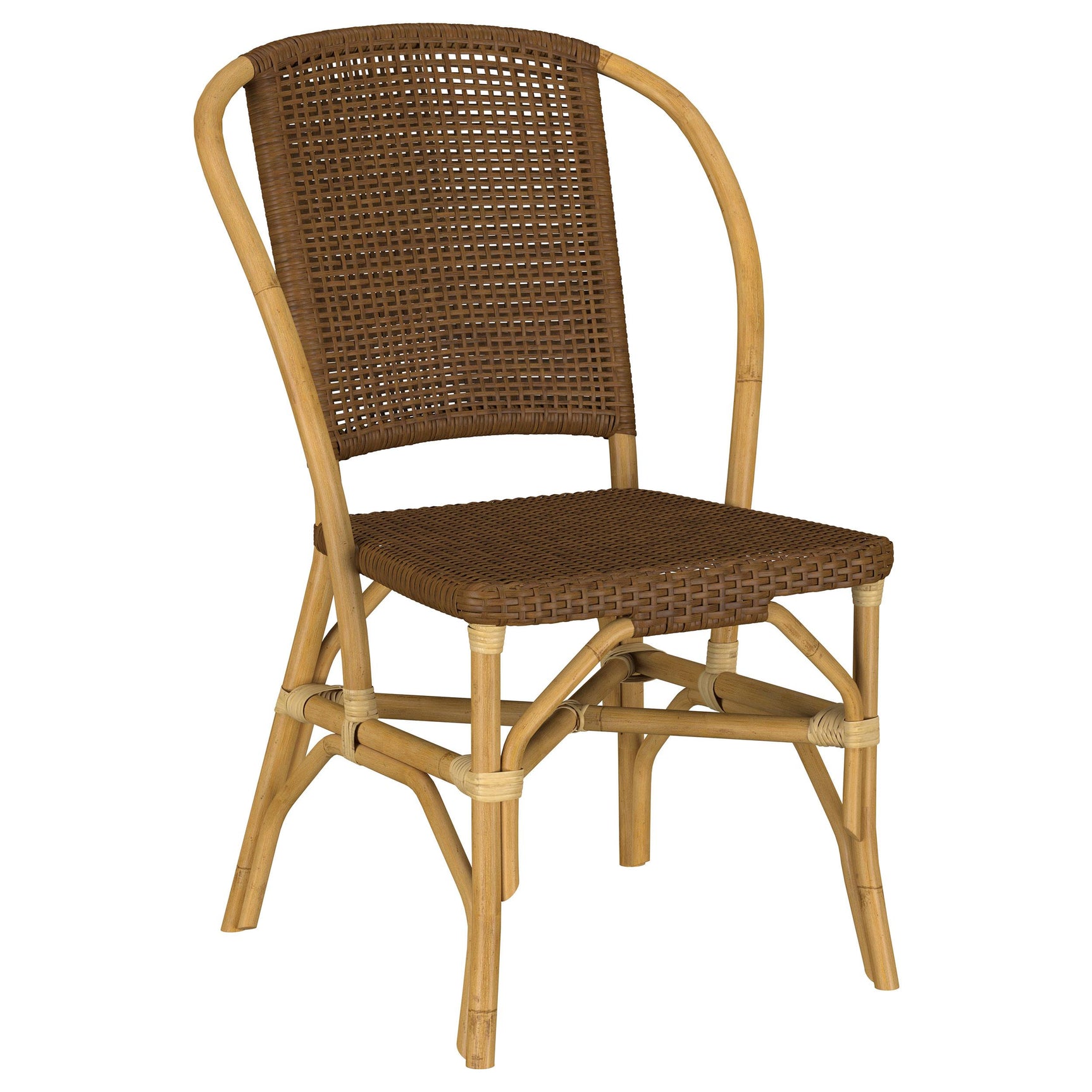 Lexley Woven Rattan Dining Side Chair Brown seat close-up