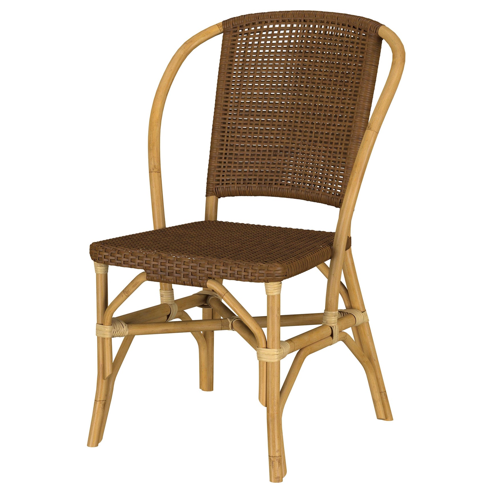 Lexley Woven Rattan Dining Side Chair Brown angled detail