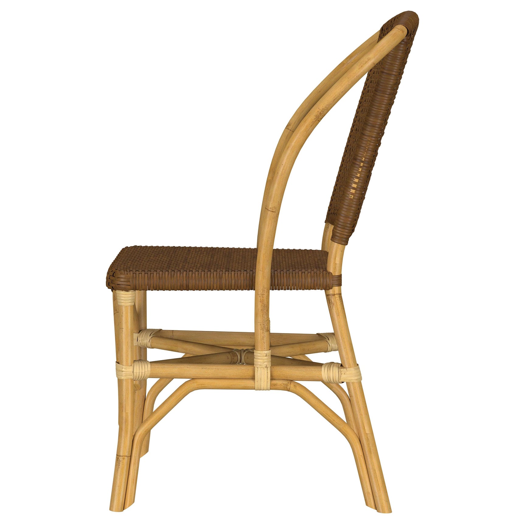Lexley Woven Rattan Dining Side Chair Brown seat and frame detail
