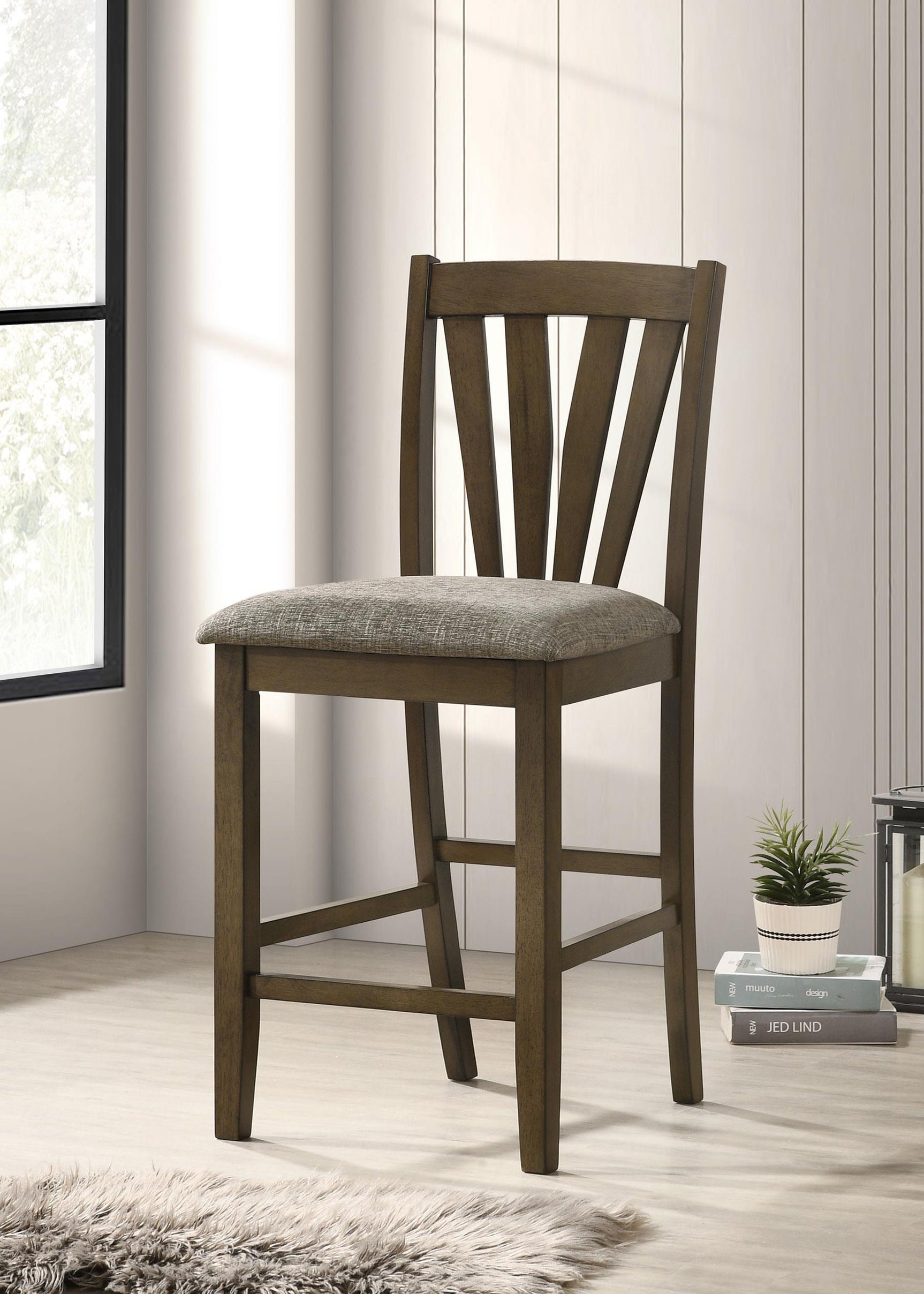 Side view of Canfield brown fabric counter height chair