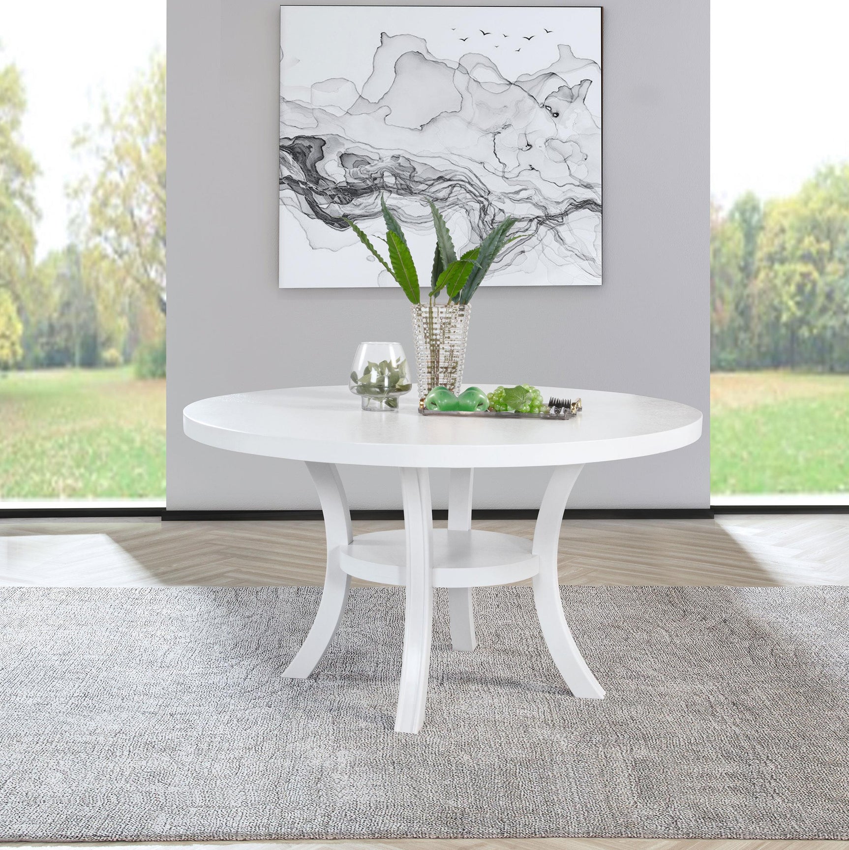 Judd dining table pearl white close-up of shelf