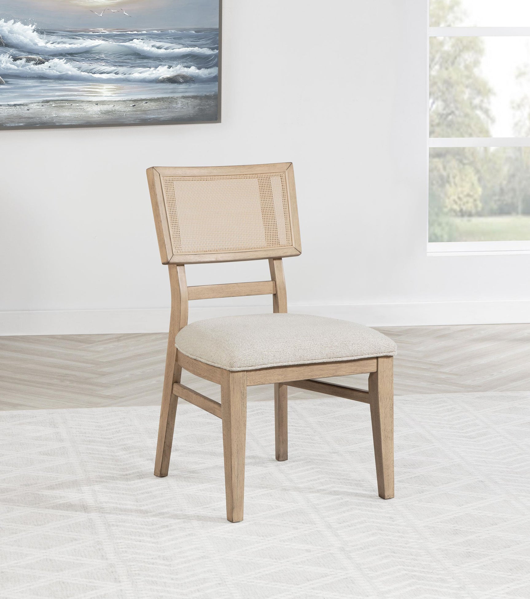 Side view of Kailani Cane Dining Side Chair showing cane backrest