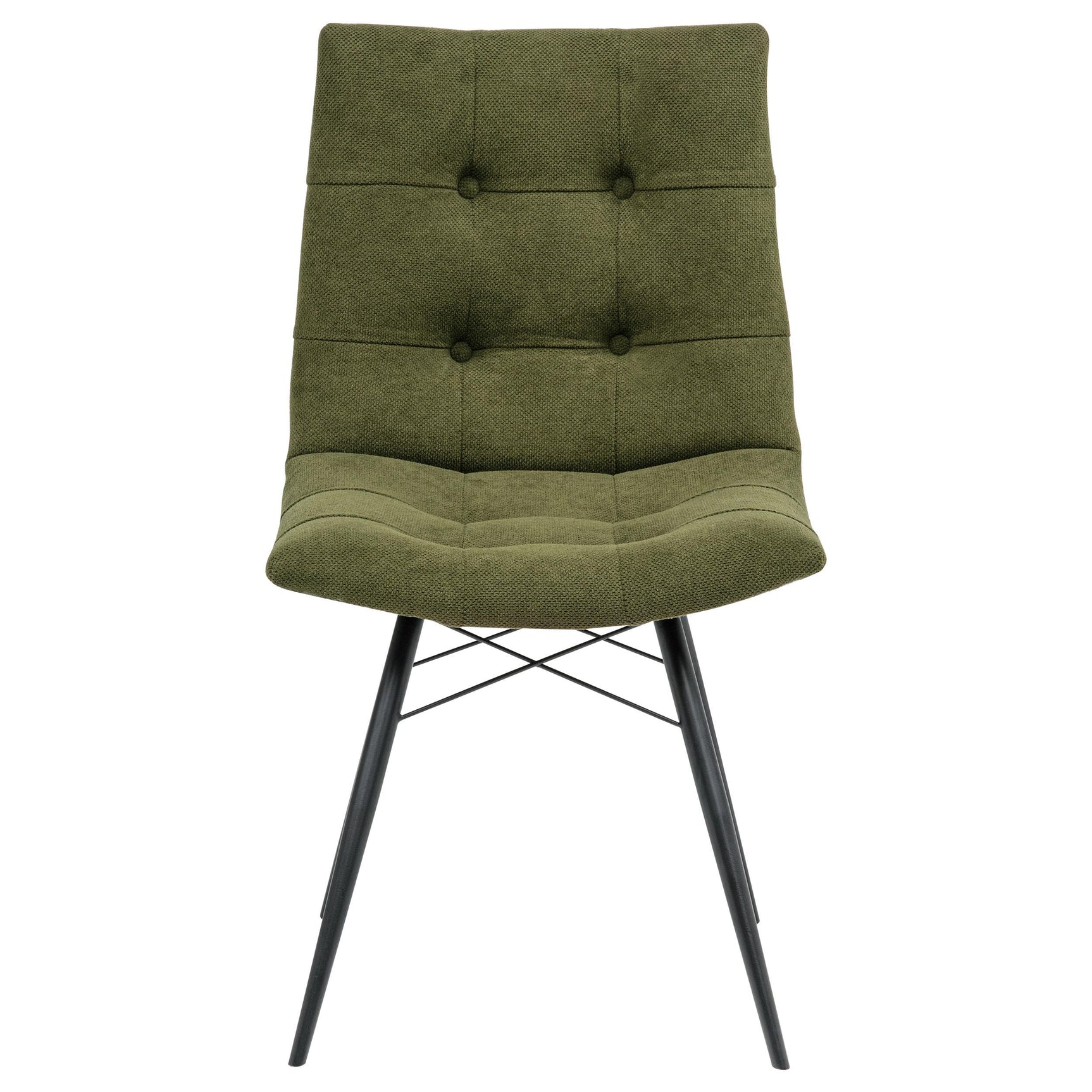 Gunmetal metal legs and crossing braces of the Aiken dining side chair