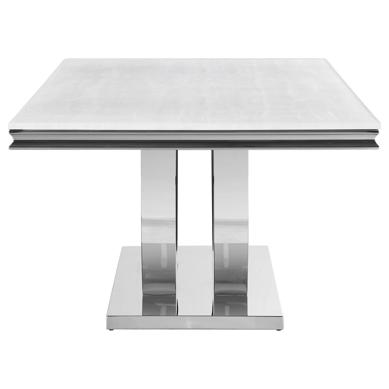 Chrome pedestal base of Kerwin rectangular dining table - detail
