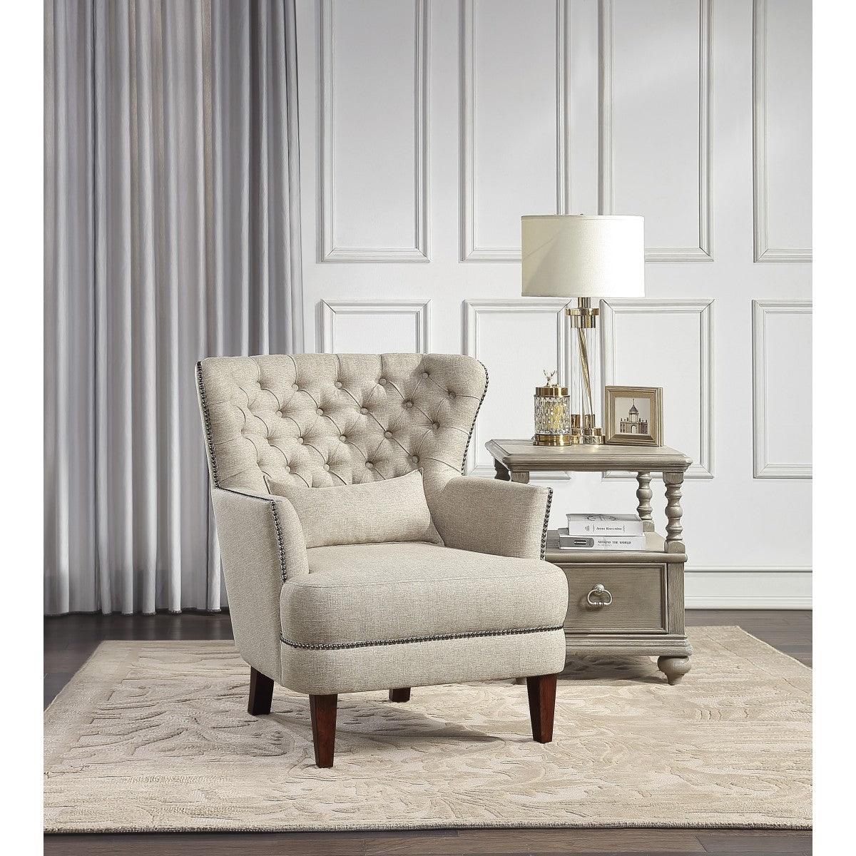 Marriana traditional style beige fabric accent chair wood legs