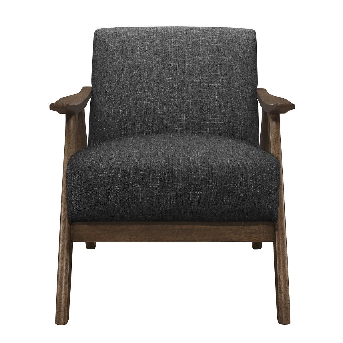 Front view of Damala Dark Gray Fabric Upholstered Accent Chair with padded seat and back