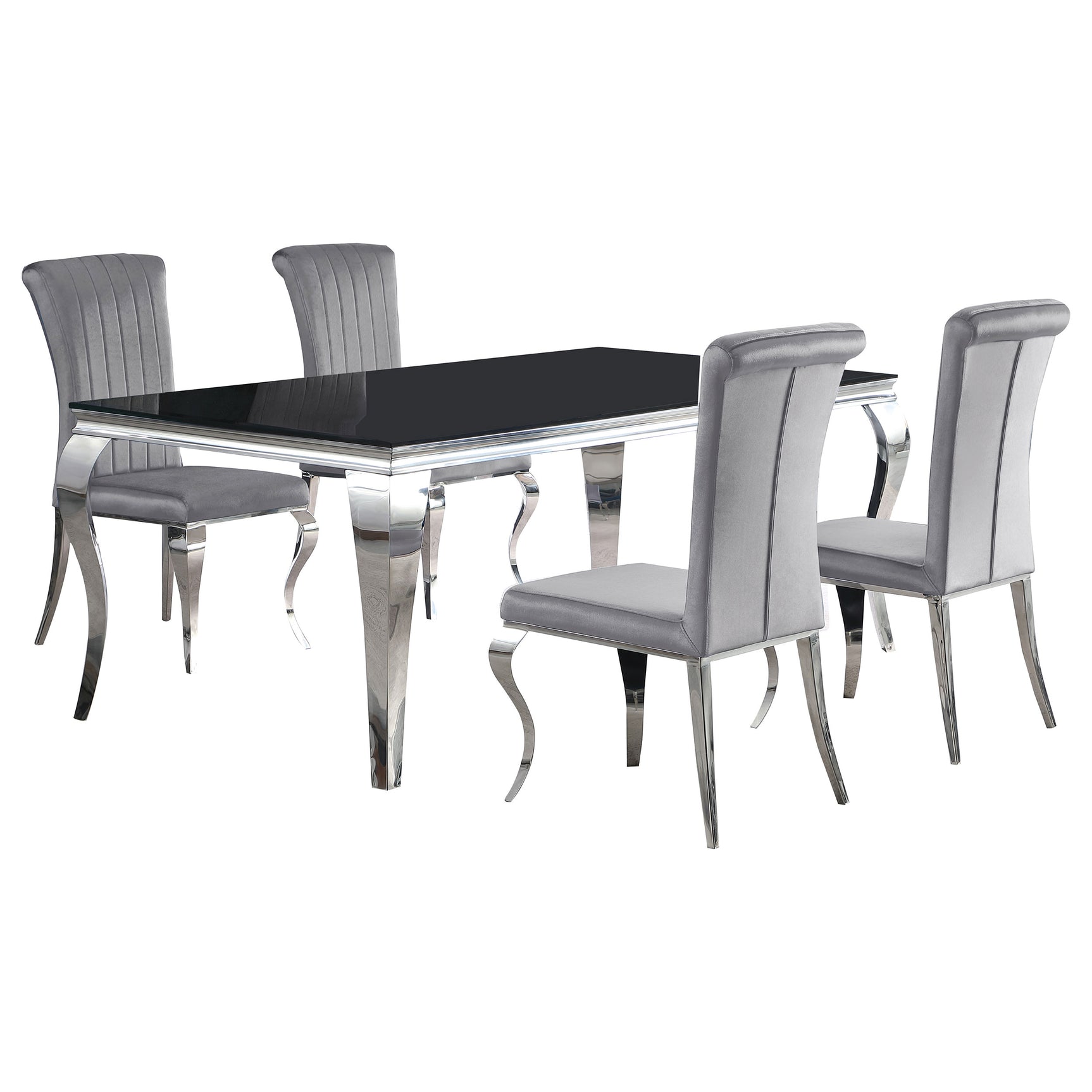 Room view of Carone Black Grey 81-inch Rectangular Glass Dining Room Set in dining area