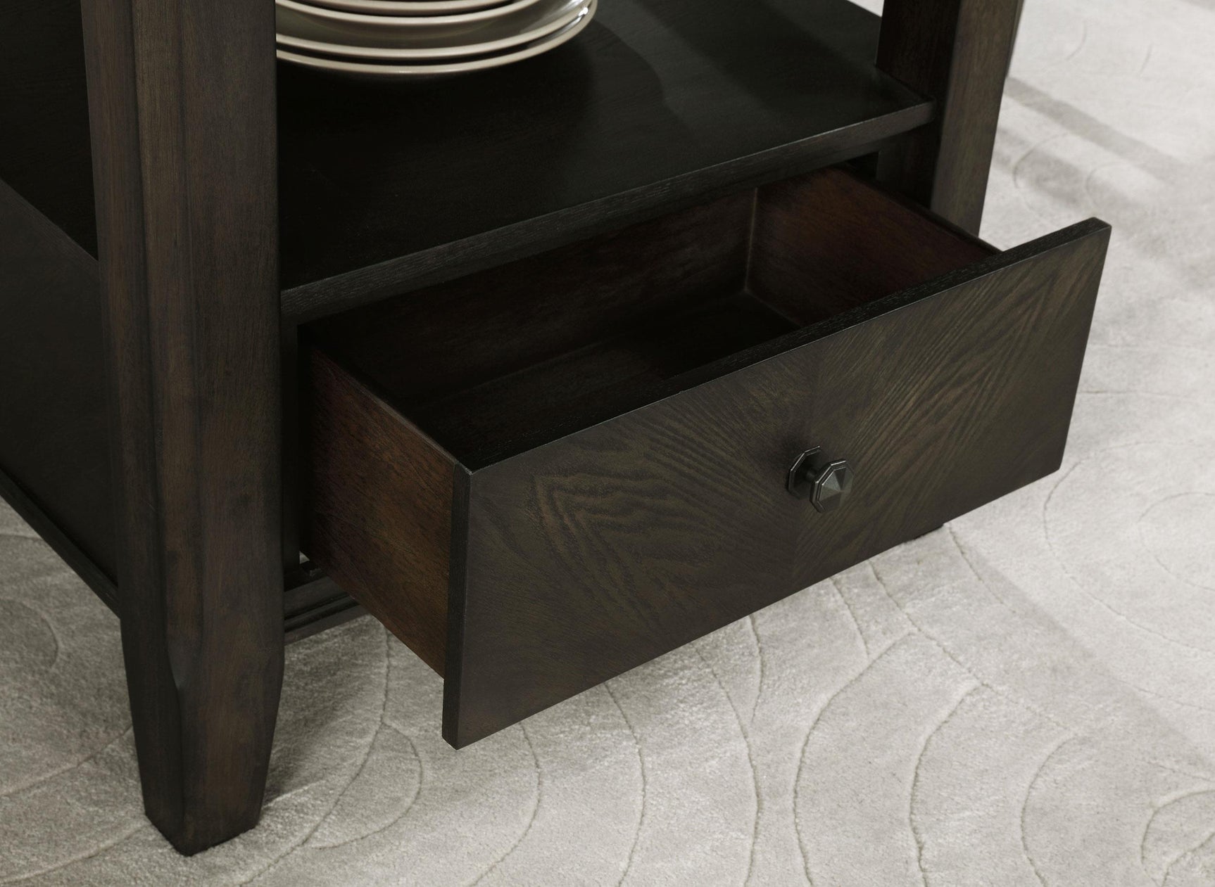 Drawer glide mechanism on Twyla dining table