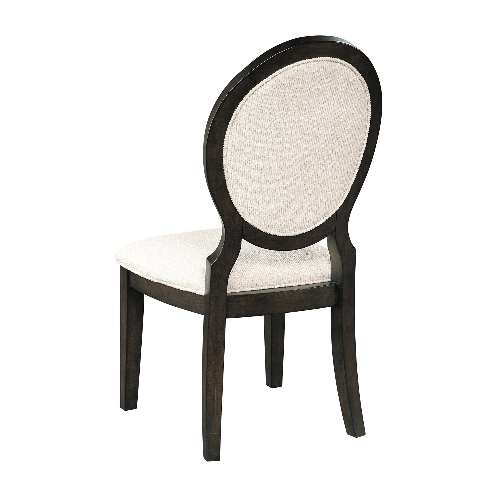 Detail of dark cocoa solid wood frame and legs on Twyla Chair