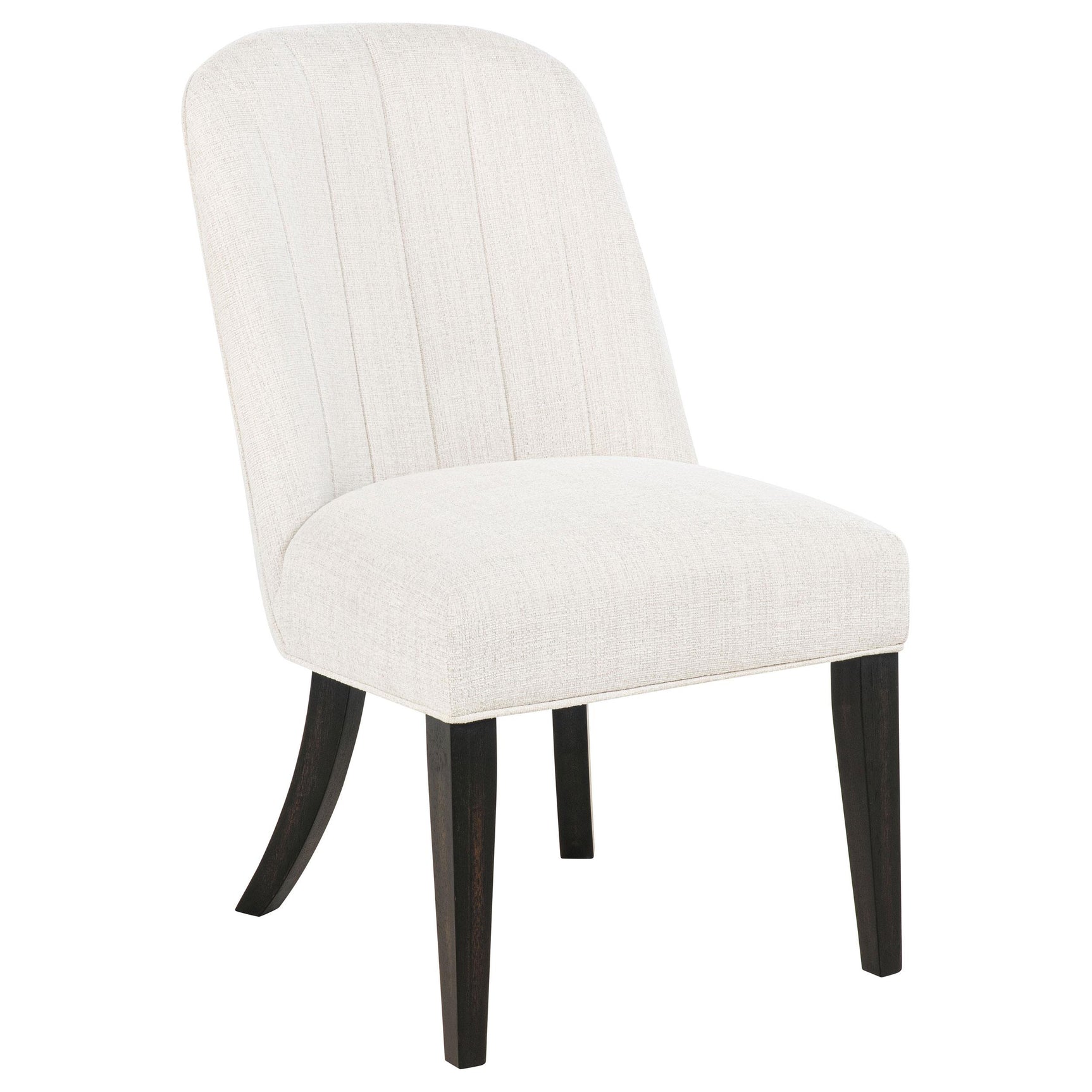 Leandro dining chair side angle showing fabric upholstery