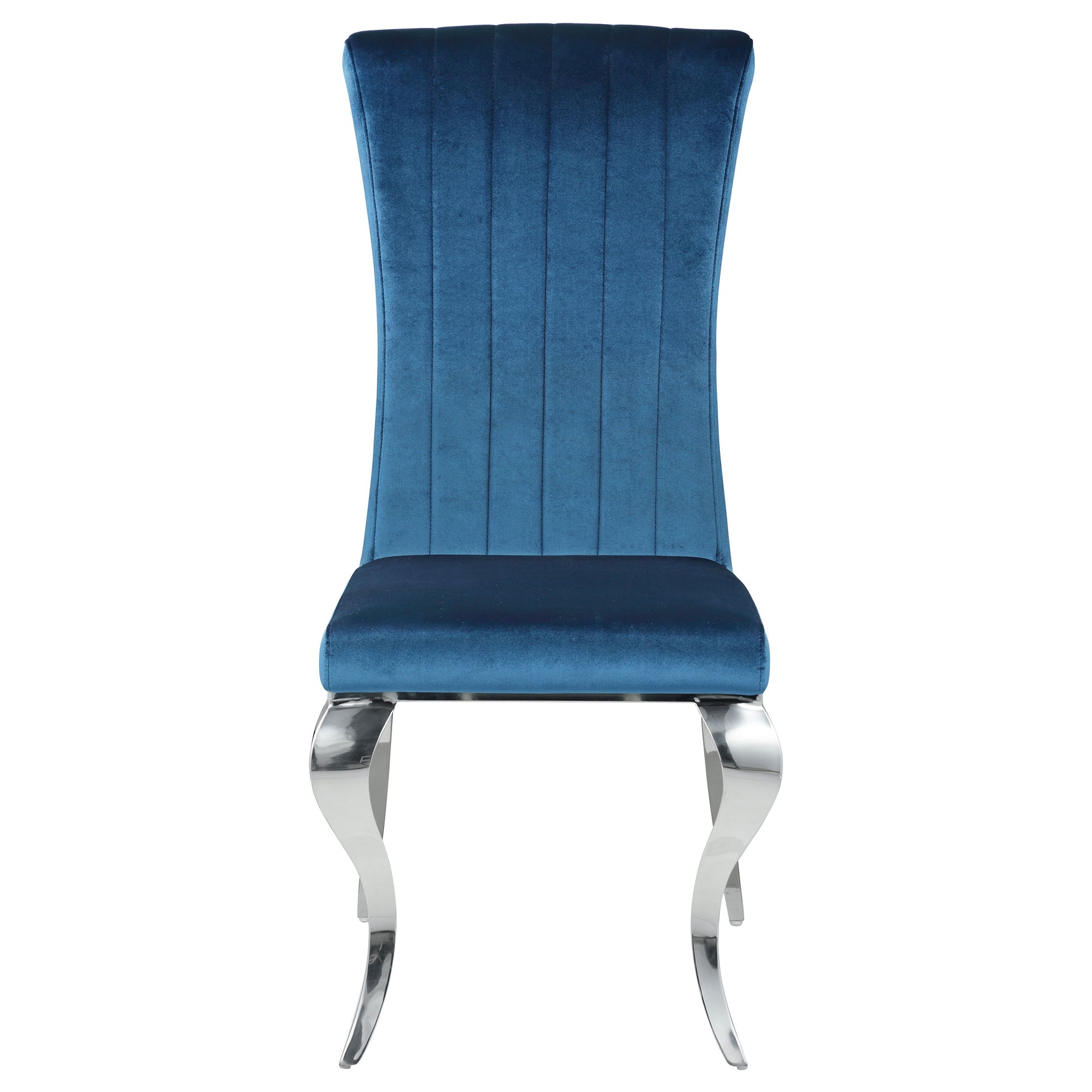Room perspective highlighting table and chairs in blue finish
