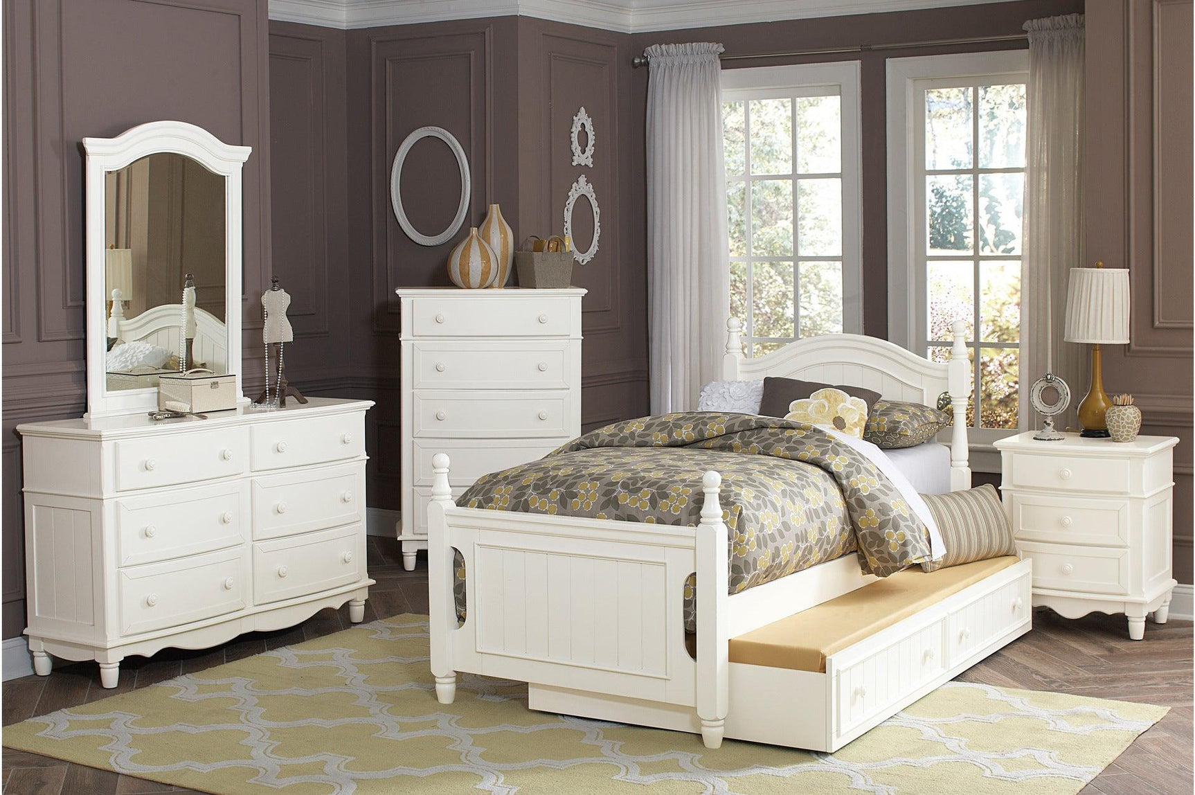 Clementine White Youth Platform Bed with trundle storage