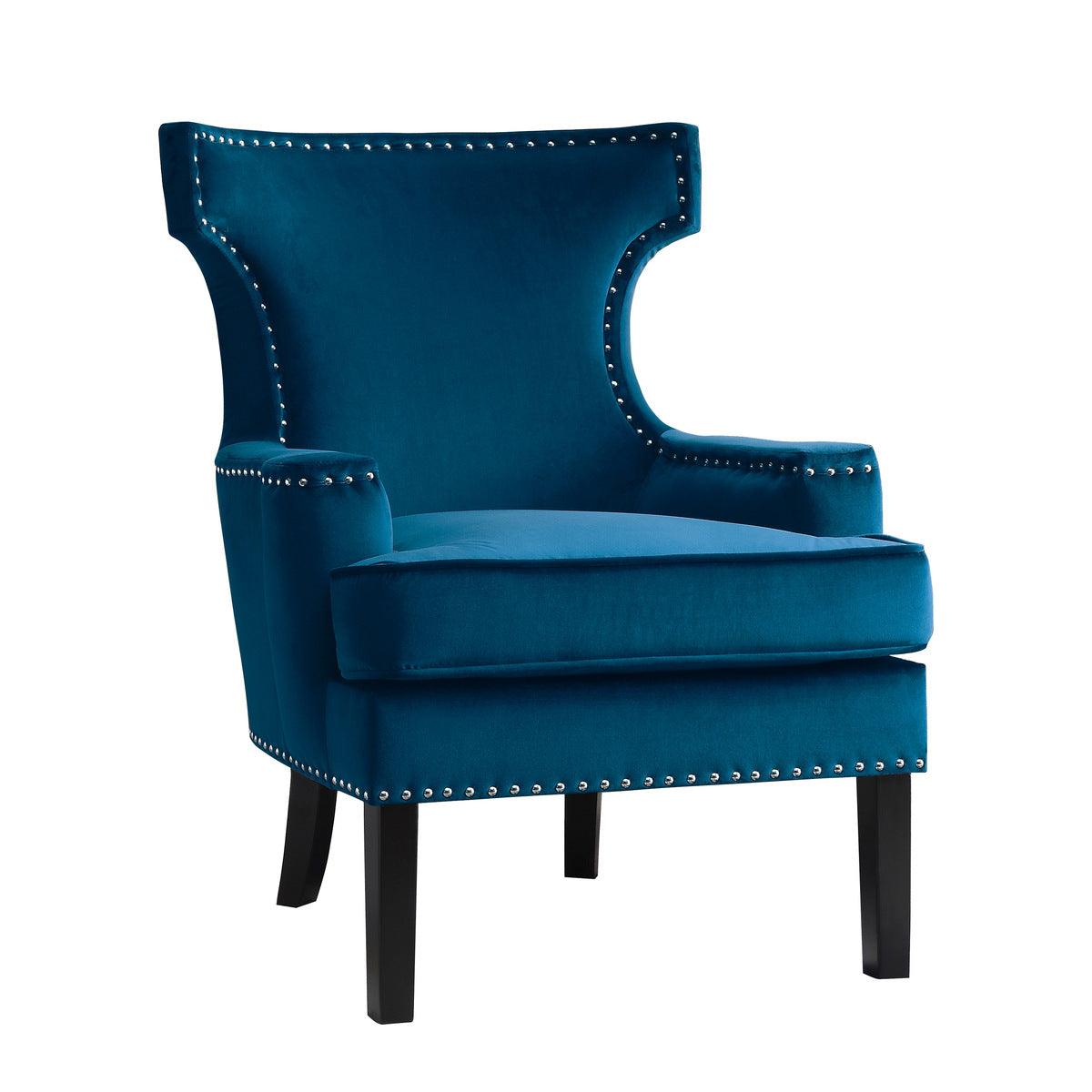 Side angle of Lapis Blue Velvet Upholstered Accent Chair
