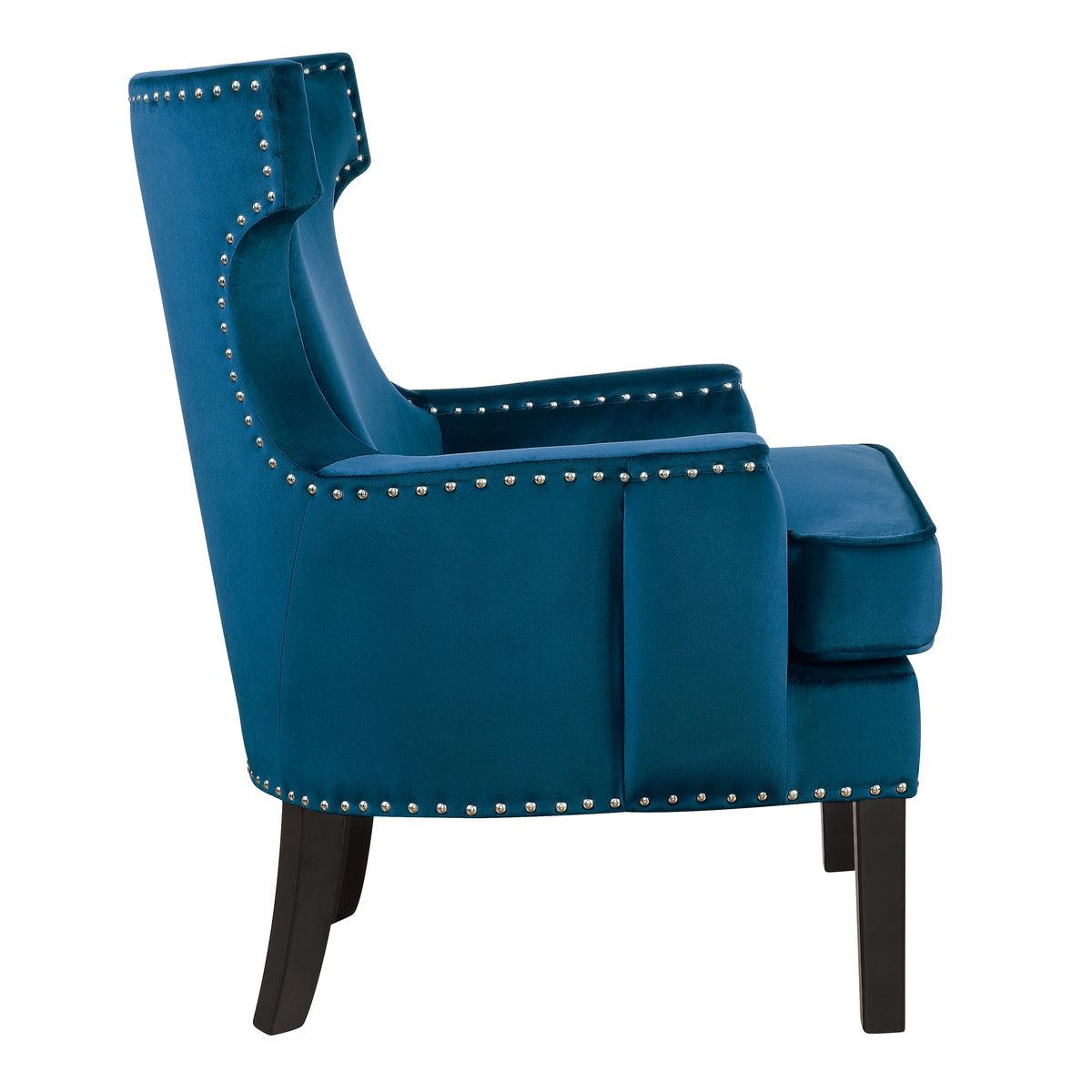 Lapis Blue Velvet Upholstered Accent Chair side profile